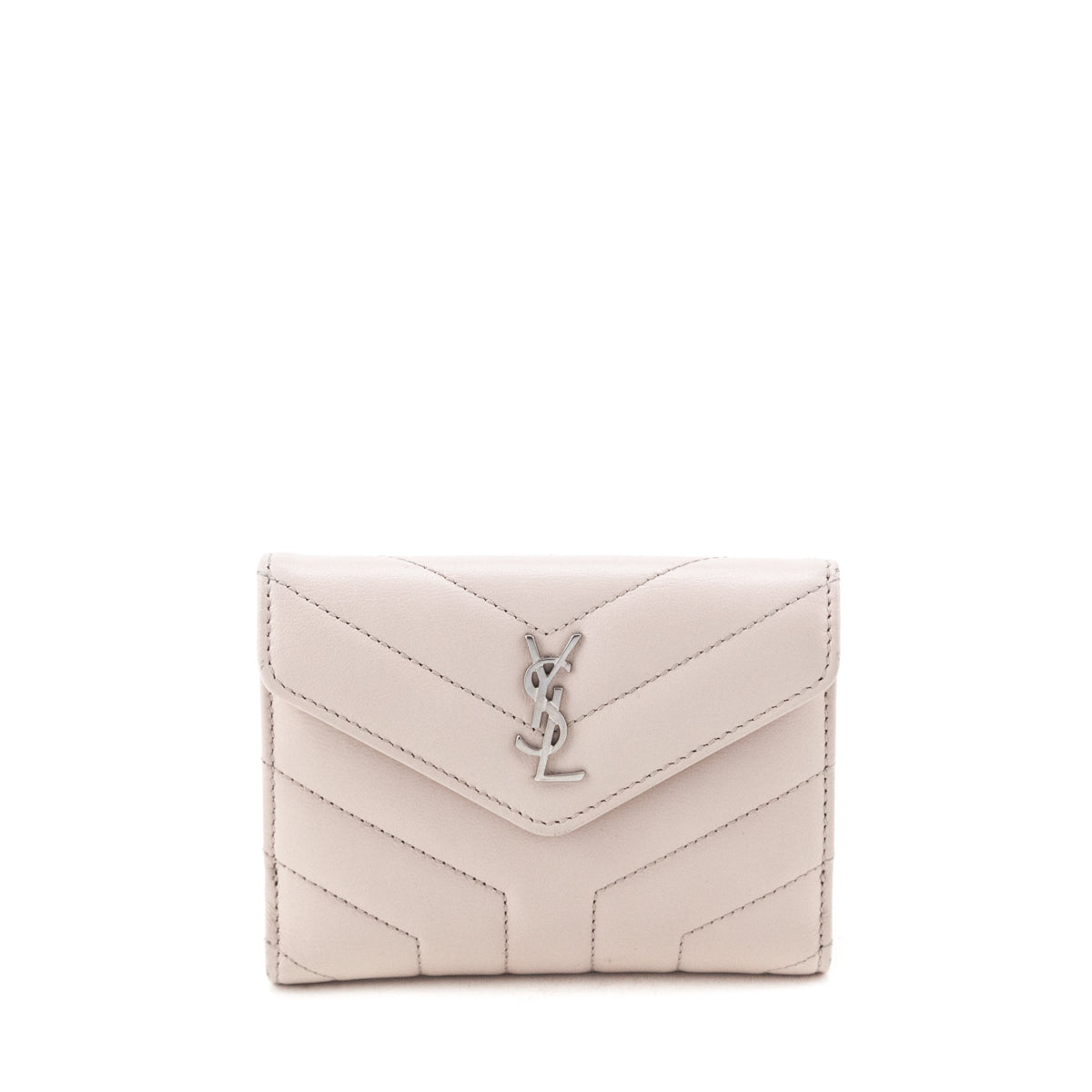 Luxury Saint Laurent Trending 2026 Marble Pink Matelasse "Y" Lambskin Loulou Compact Wallet