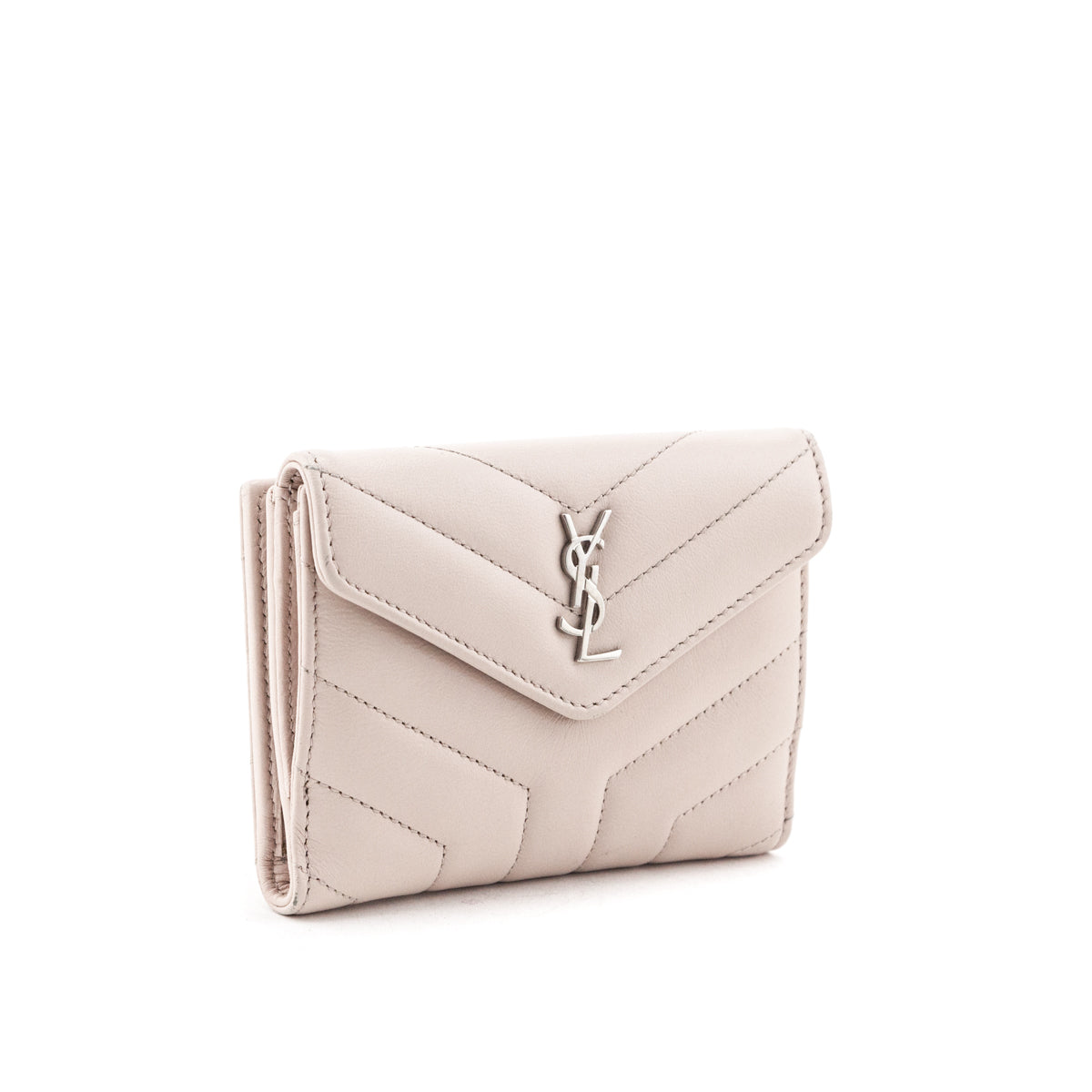 Luxury Saint Laurent Trending 2026 Marble Pink Matelasse "Y" Lambskin Loulou Compact Wallet
