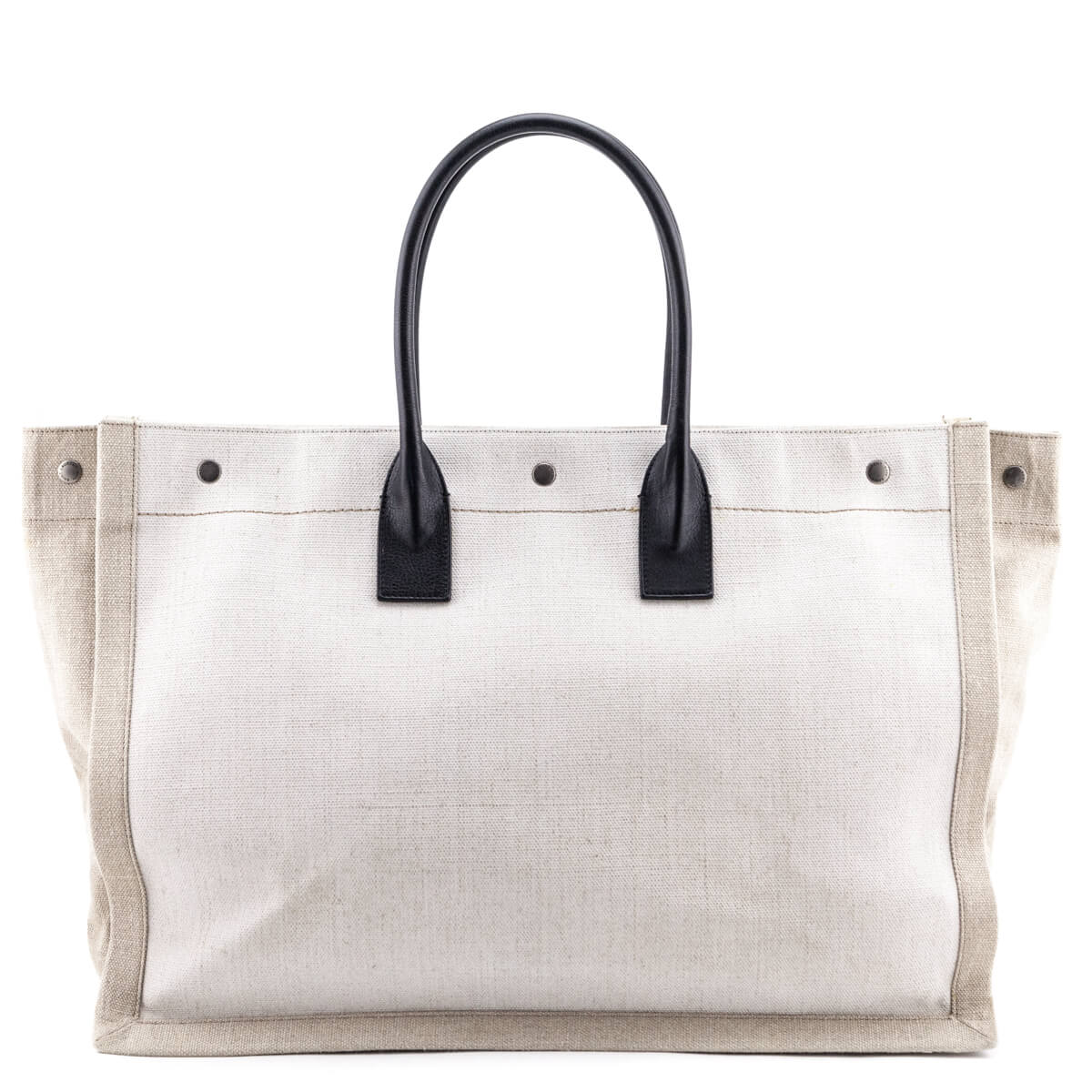 Luxury Saint Laurent Trending 2025 White Linen and Leather Rive Gauche Noe Tote