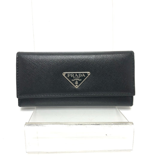 PRADA Key case Key holder M26U saffiano leather black Triangle Plate Women