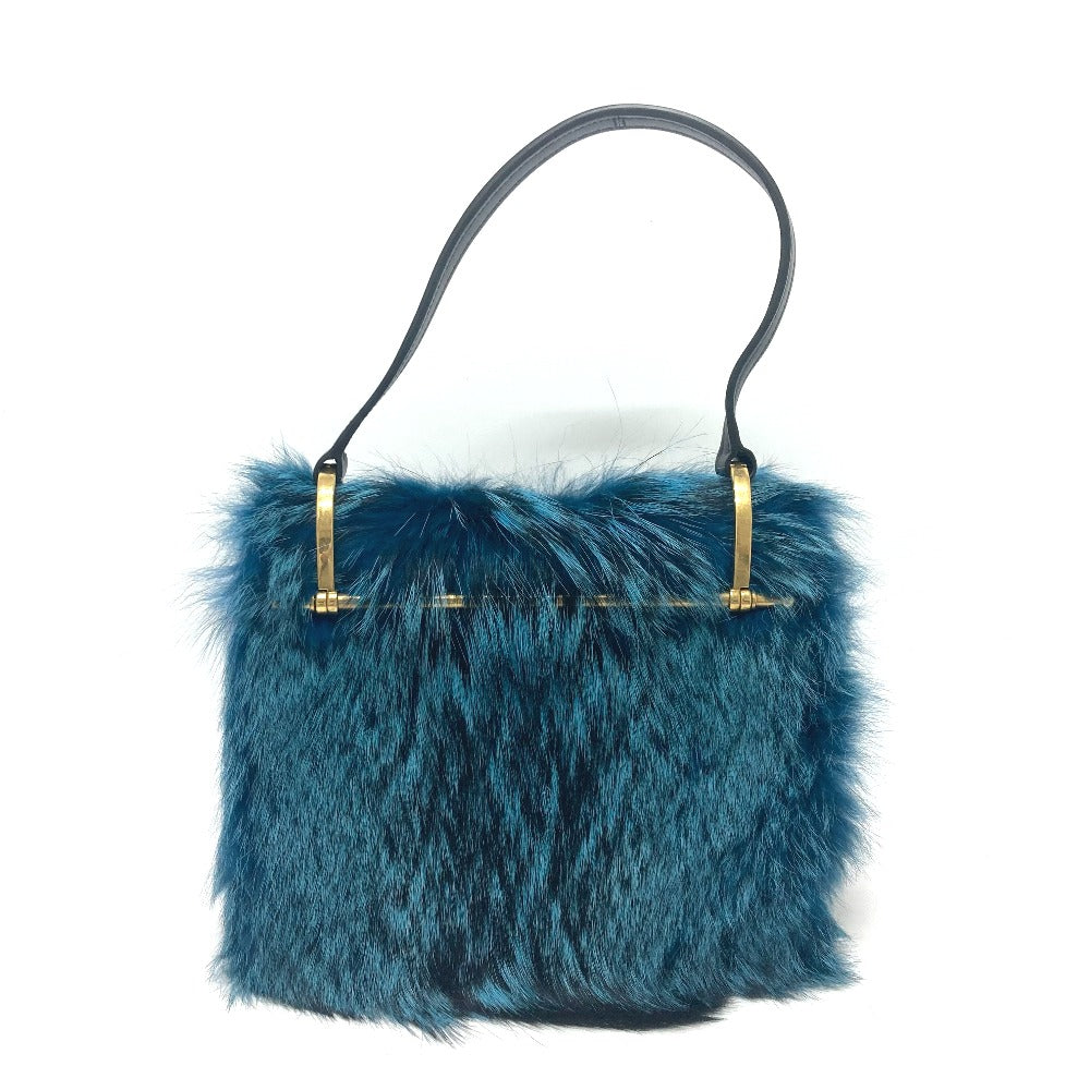 PRADA Shoulder Bag Fur, Leather blue fur Women