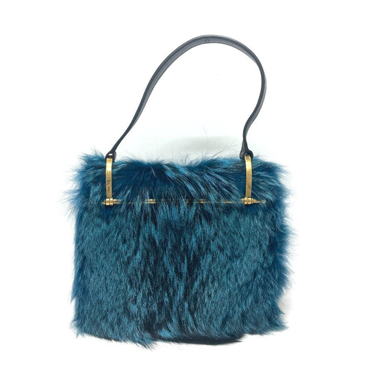 PRADA Shoulder Bag Fur, Leather blue fur Women