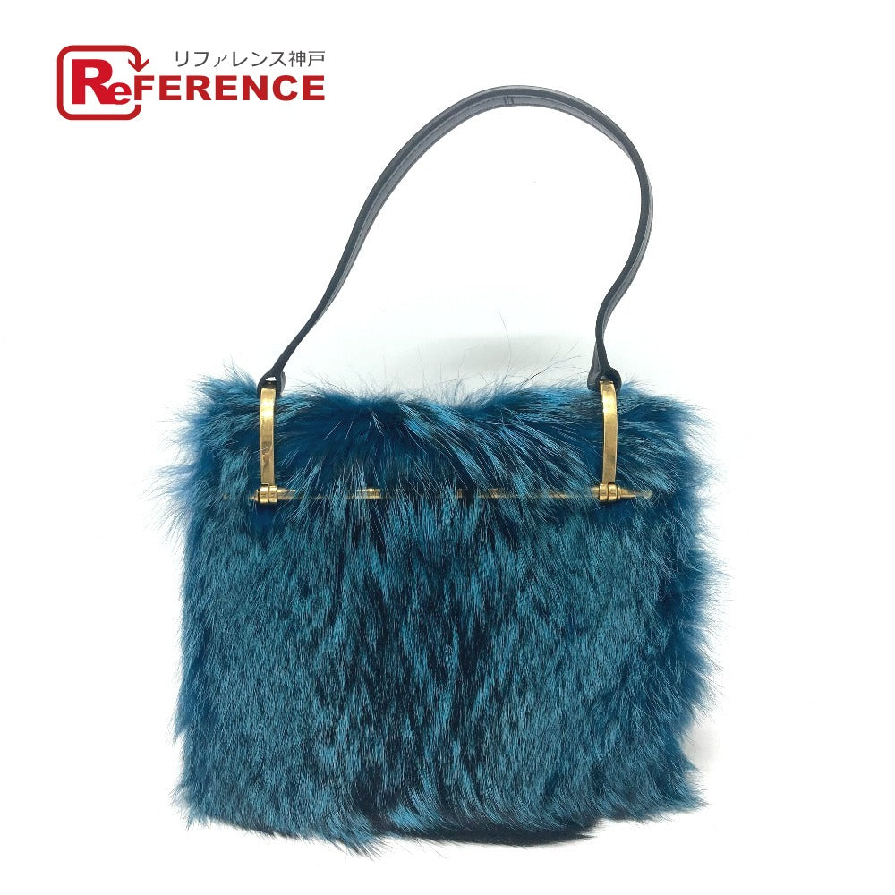 PRADA Shoulder Bag Fur, Leather blue fur Women
