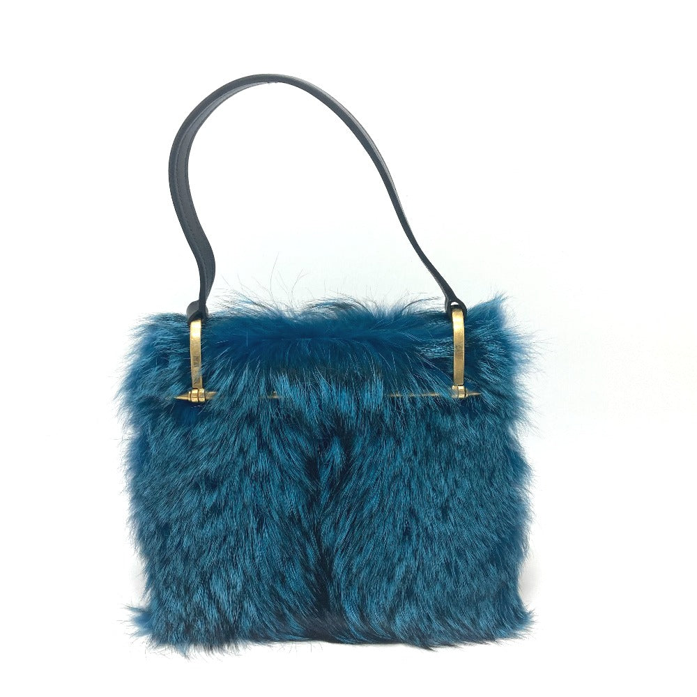 PRADA Shoulder Bag Fur, Leather blue fur Women