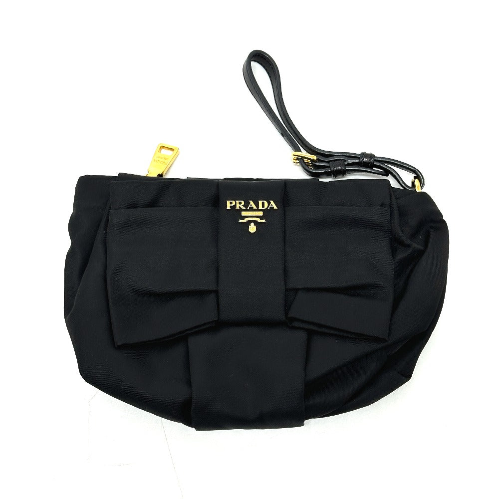 PRADA Accessory pouch Leather / nylon black logo ribbon Women