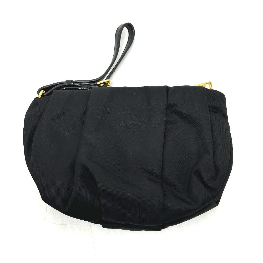 PRADA Accessory pouch Leather / nylon black logo ribbon Women