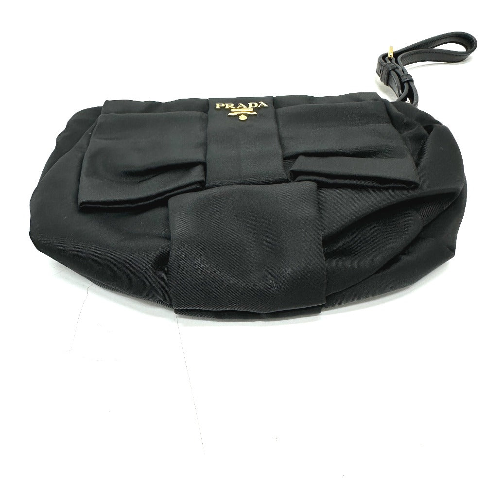 PRADA Accessory pouch Leather / nylon black logo ribbon Women