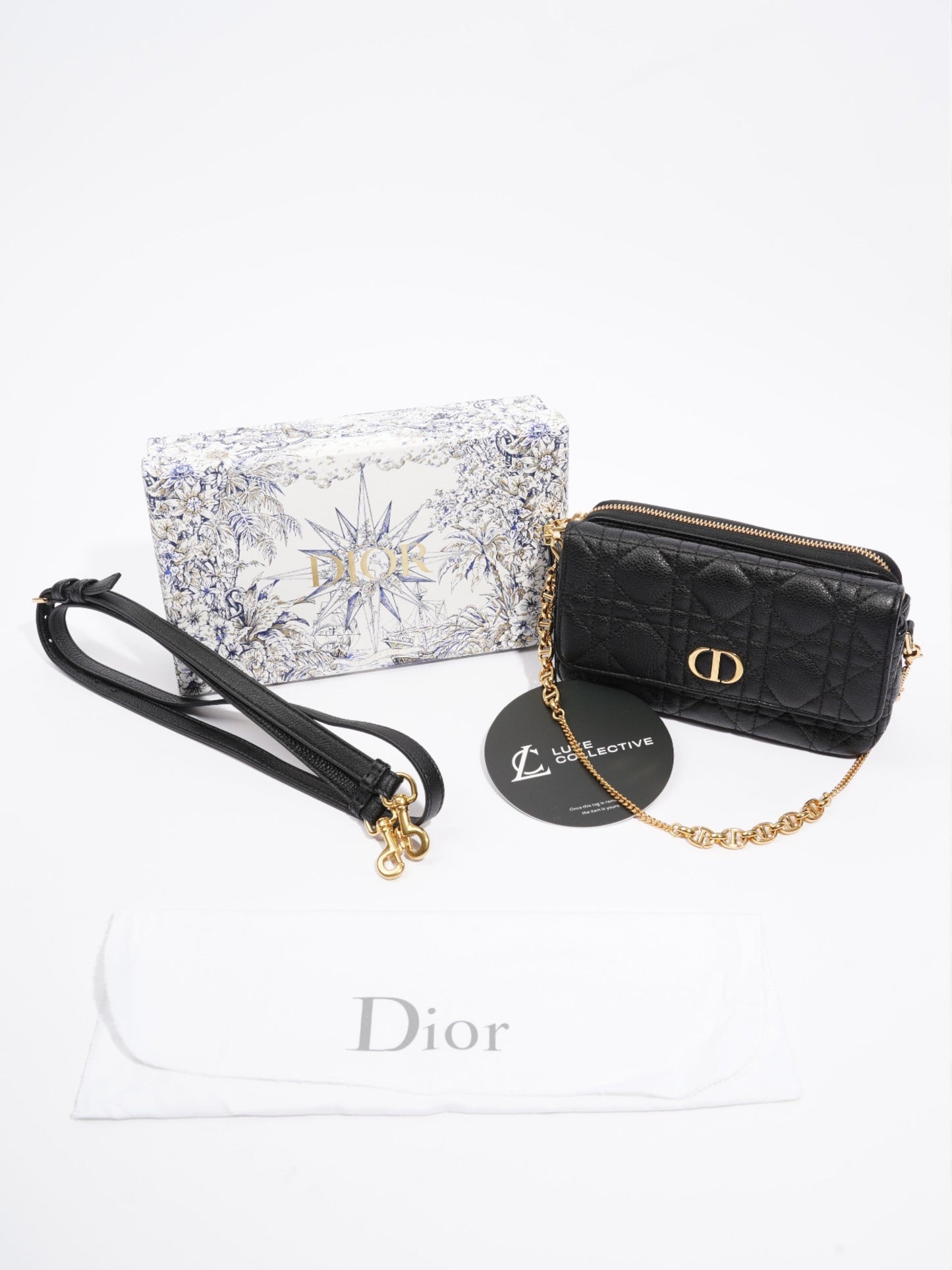 Christian Dior Caro Pouch Black Calfskin Leather