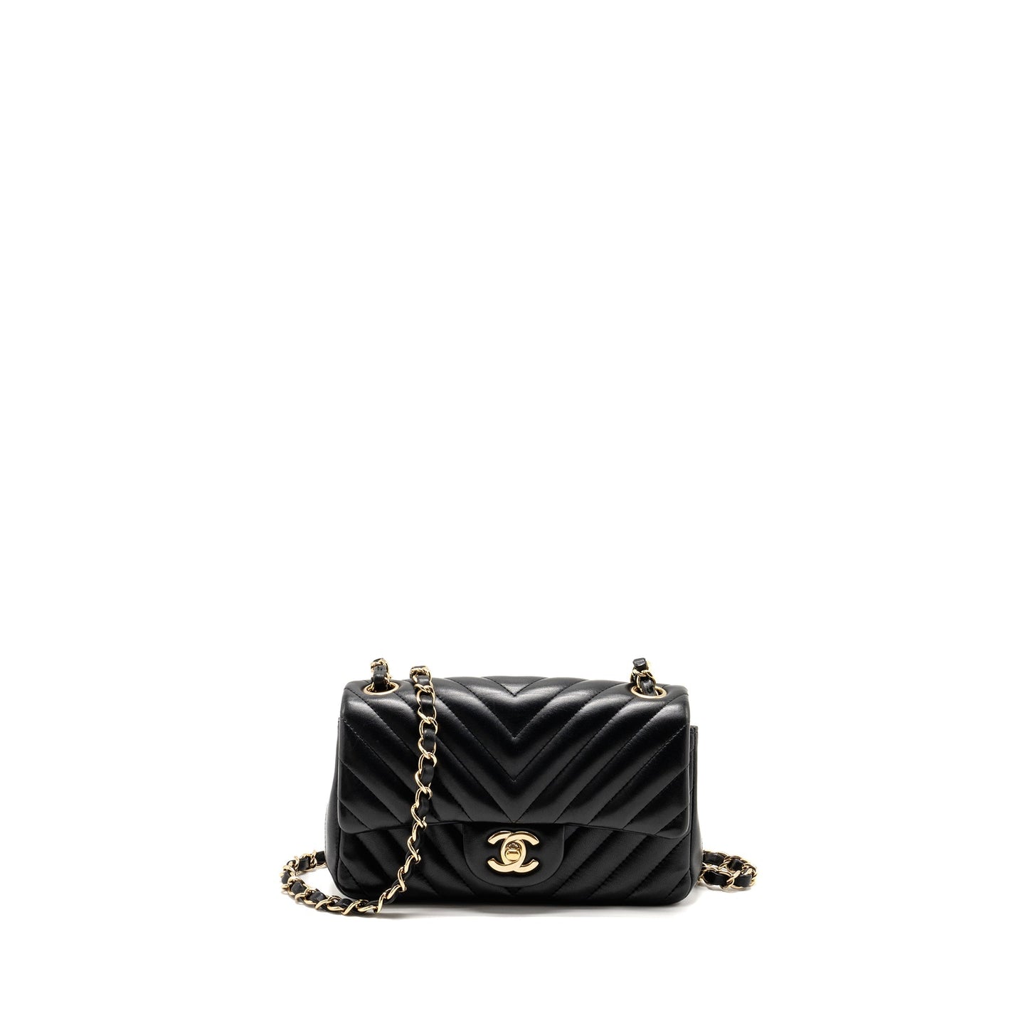 Chanel Mini Rectangular Flap Bag Chevron Lambskin Black L