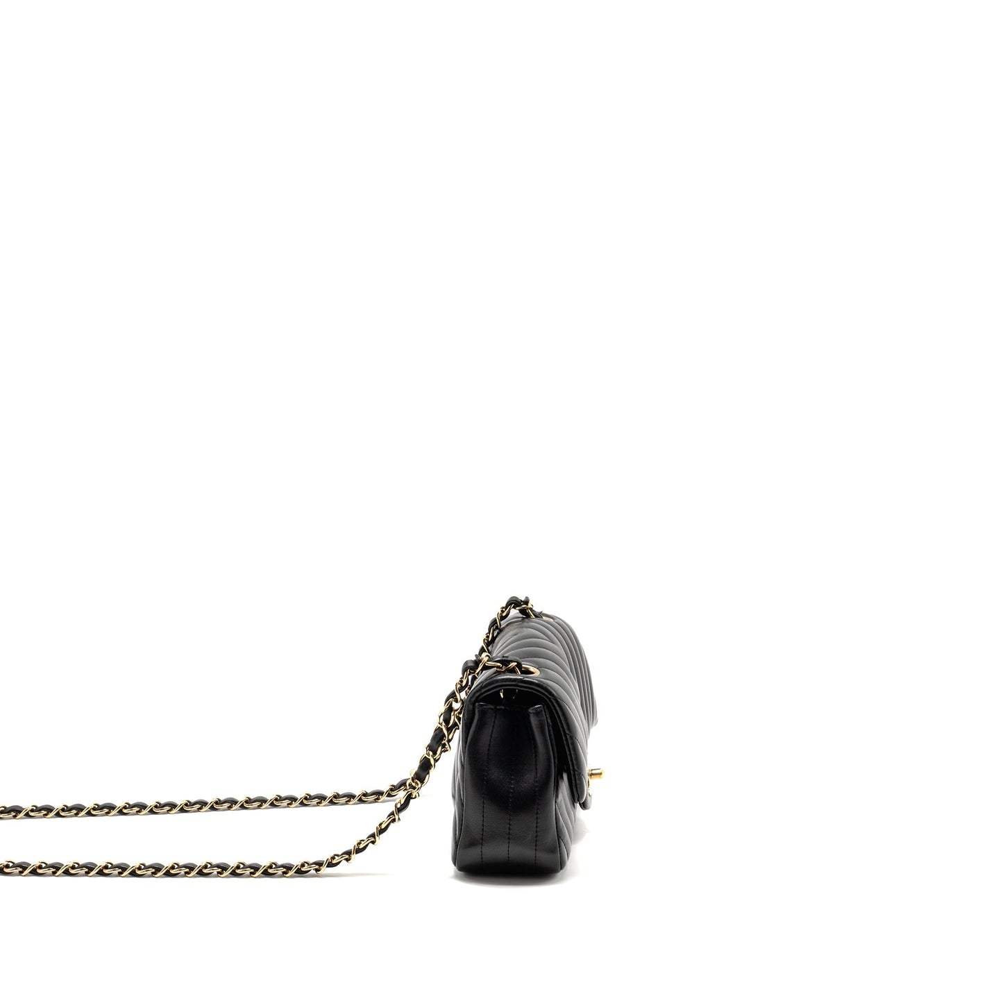 Chanel Mini Rectangular Flap Bag Chevron Lambskin Black L