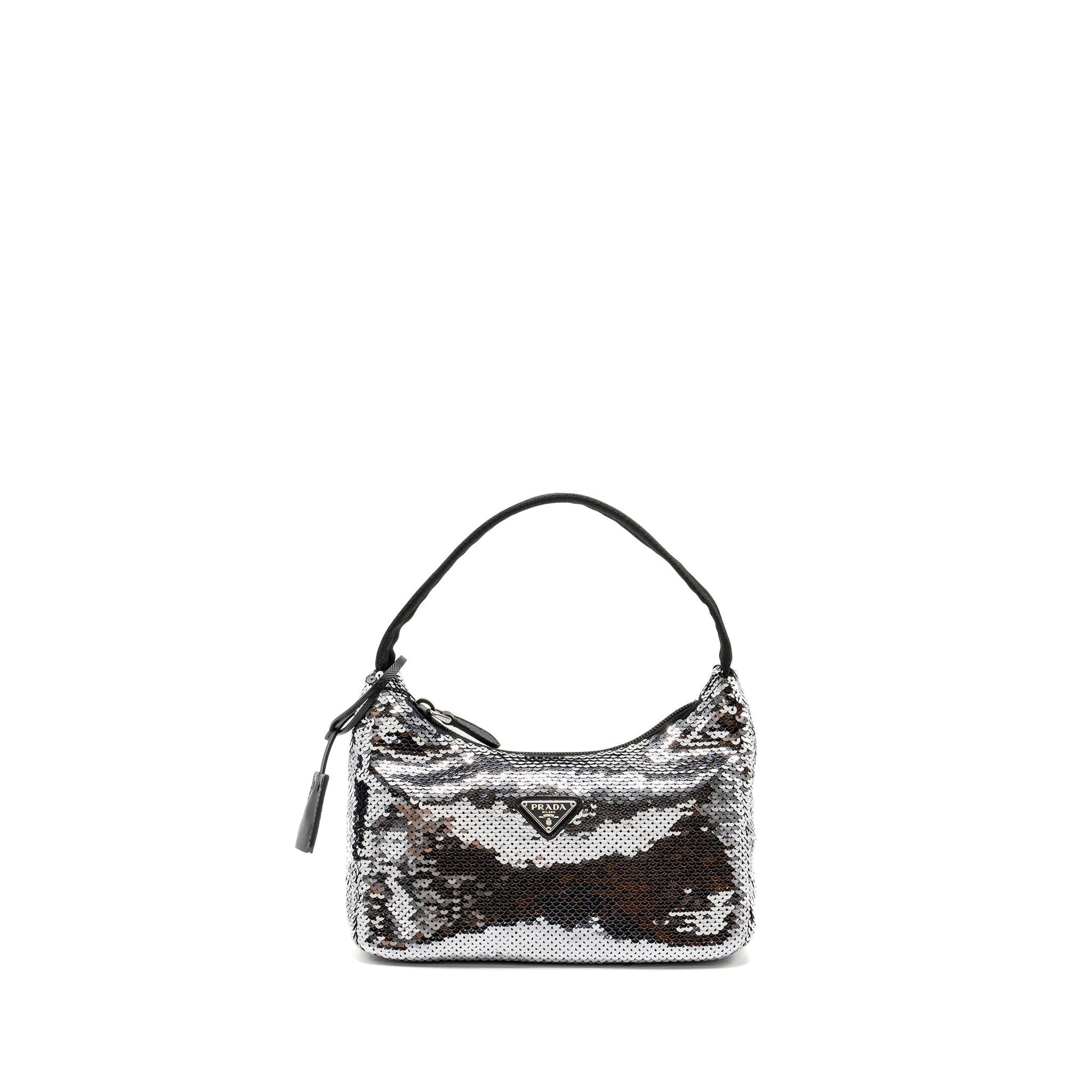 Prada Re-Edition Mini Purse Sequin Argento