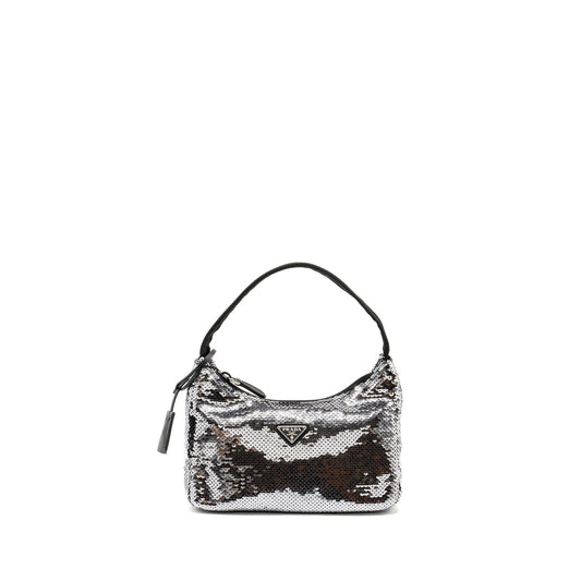 Prada Re-Edition Mini Purse Sequin Argento