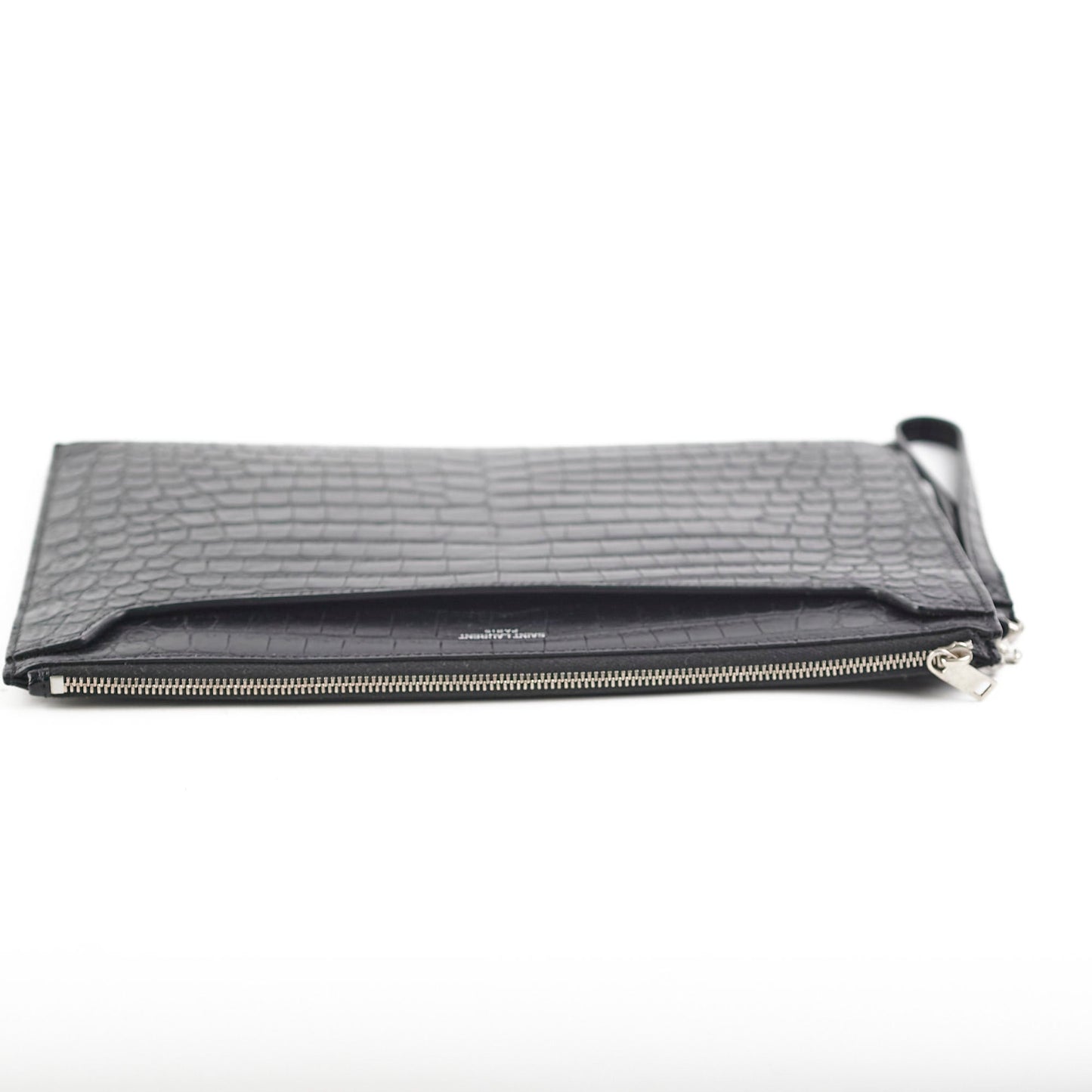 Saint Laurent Croc Embossed Black Clutch