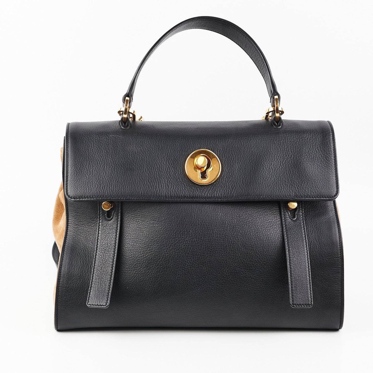 Saint Laurent M Calfskin Black and Beige Shoulder Bag