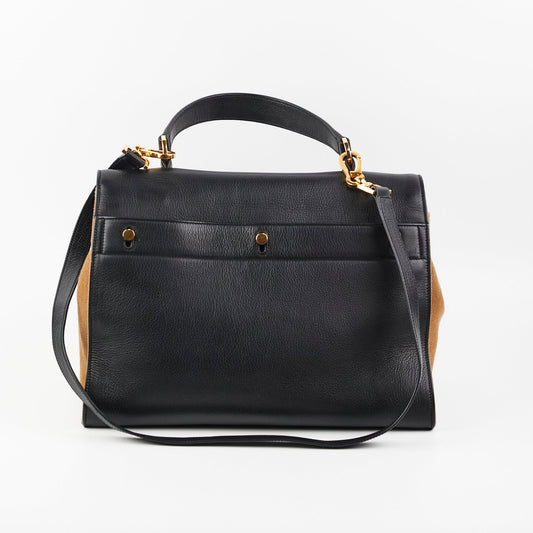 Saint Laurent M Calfskin Black and Beige Shoulder Bag
