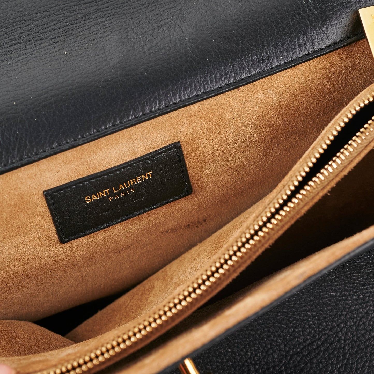 Saint Laurent M Calfskin Black and Beige Shoulder Bag