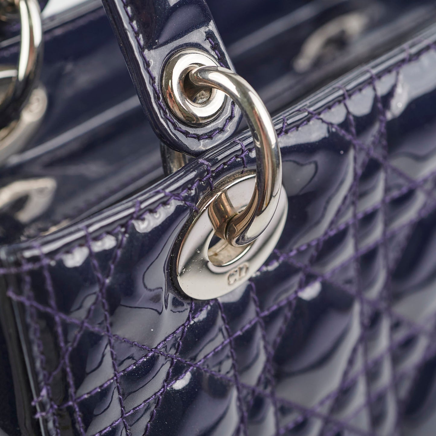 Christian Dior Medium Lady Dior Patent Navy