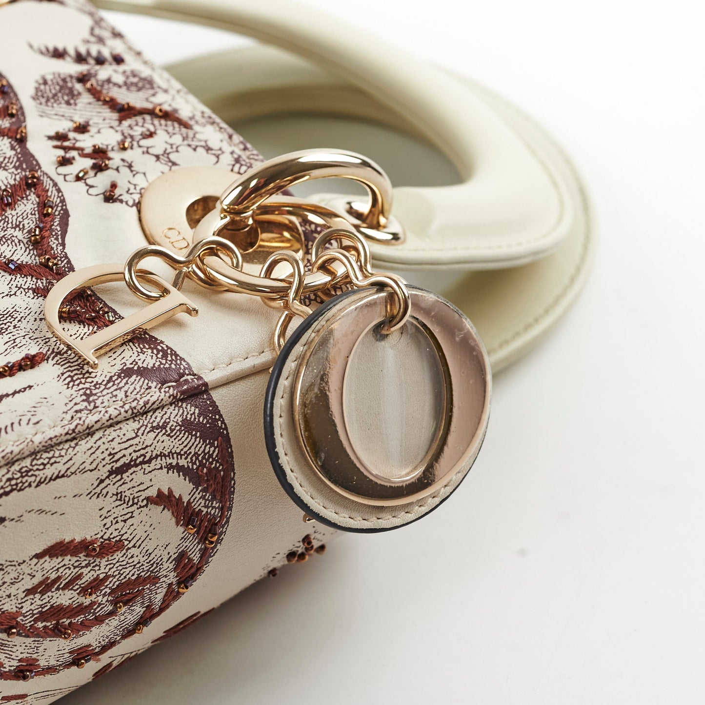 Christian Dior Mini Lady Dior Calfskin Limited Edition Embroidered Bag Ivory/Burgundy