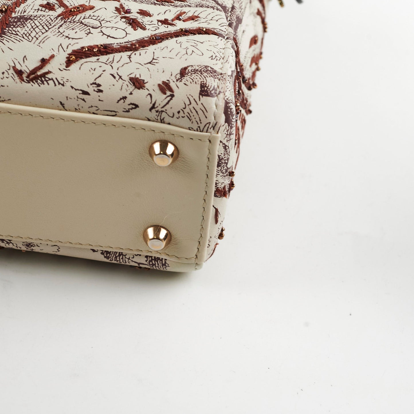 Christian Dior Mini Lady Dior Calfskin Limited Edition Embroidered Bag Ivory/Burgundy