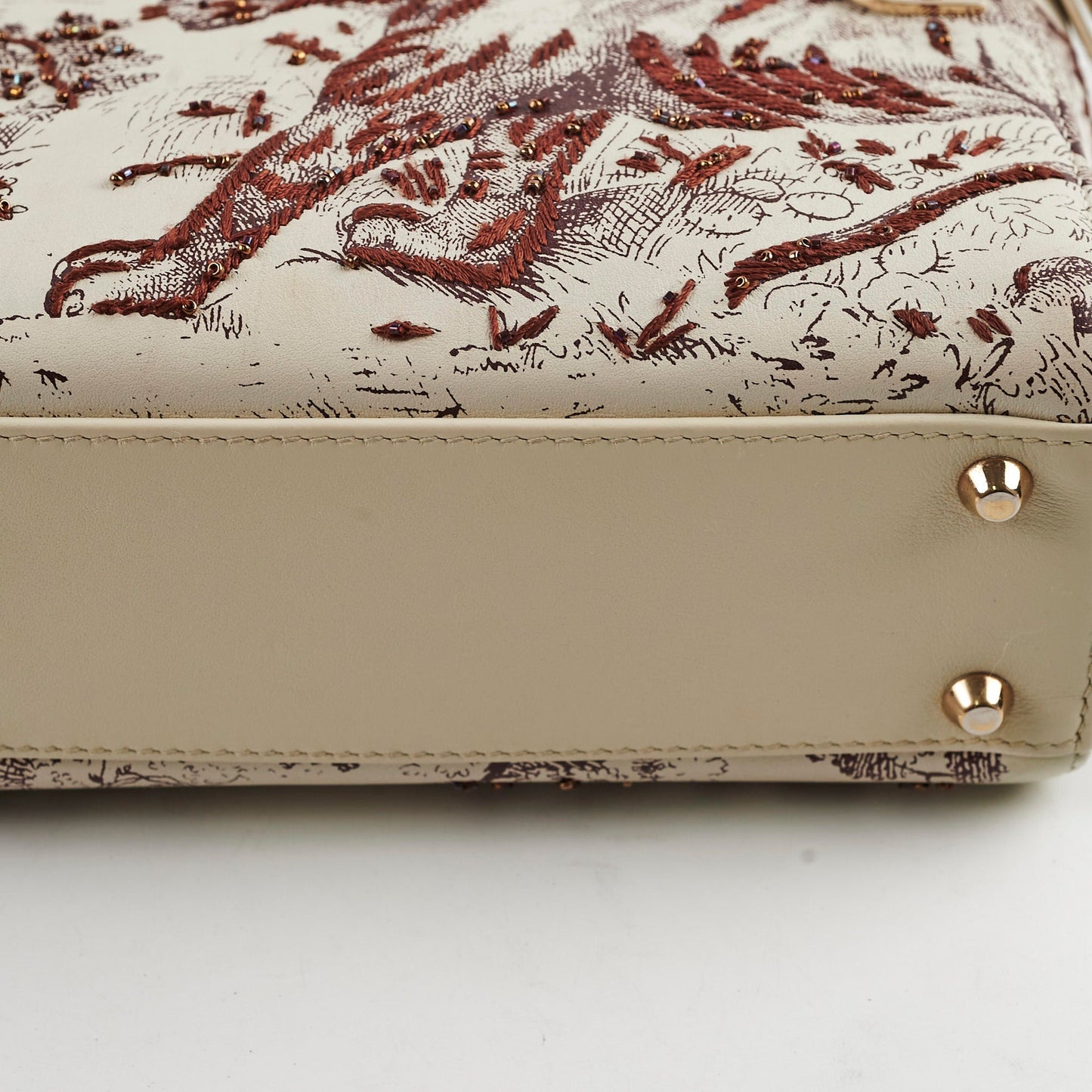 Christian Dior Mini Lady Dior Calfskin Limited Edition Embroidered Bag Ivory/Burgundy