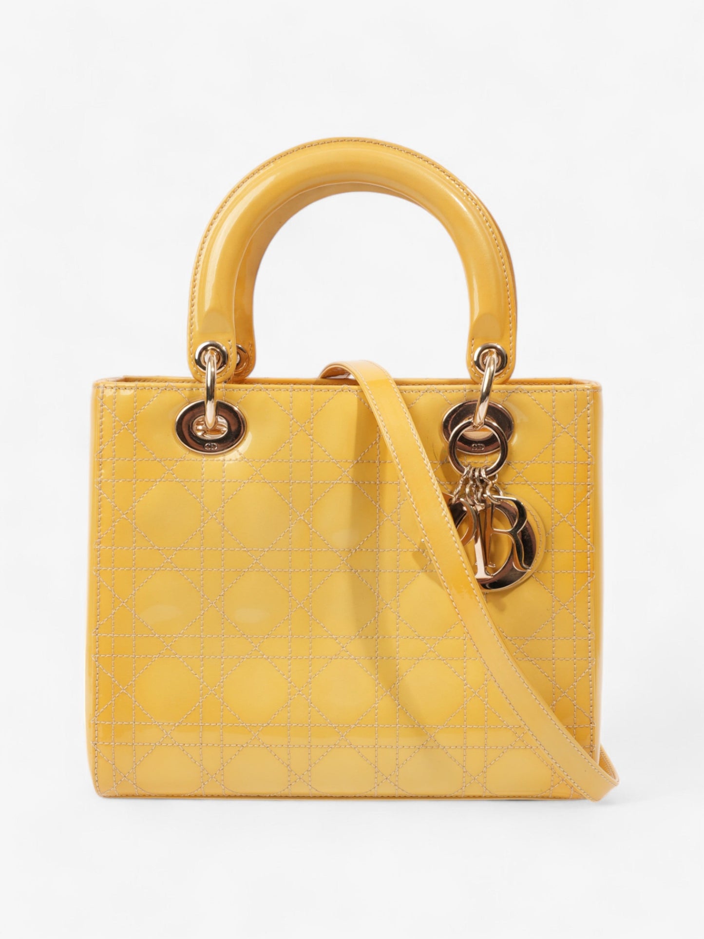 Christian Dior Lady Dior Yellow Patent Leather Medium