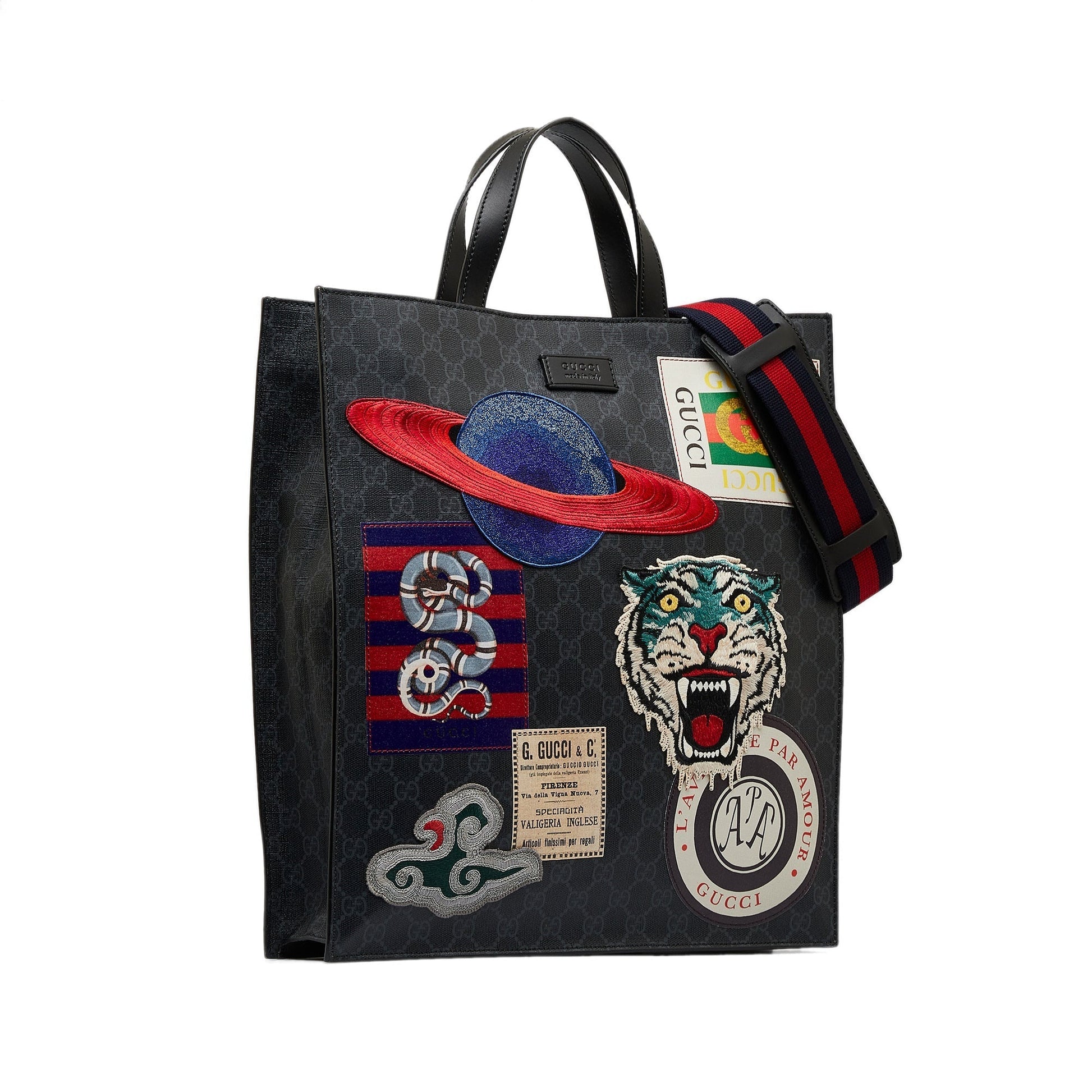 Gucci GG Supreme Black Leather Canvas Tote