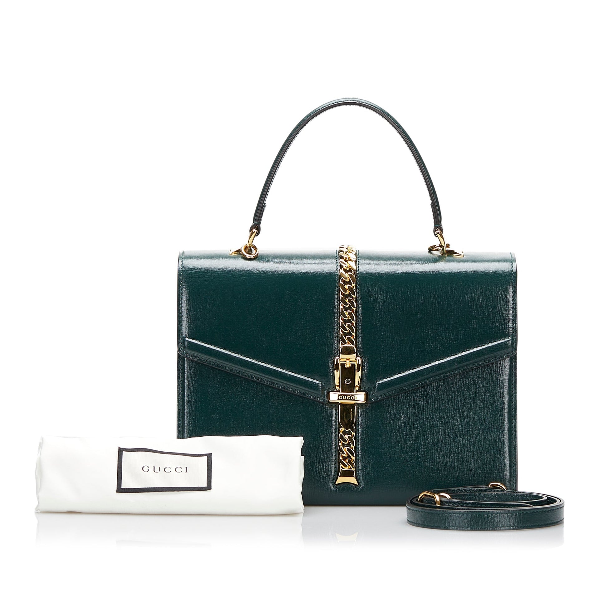 Gucci Sylvie Green Leather Chain Shoulder Bag