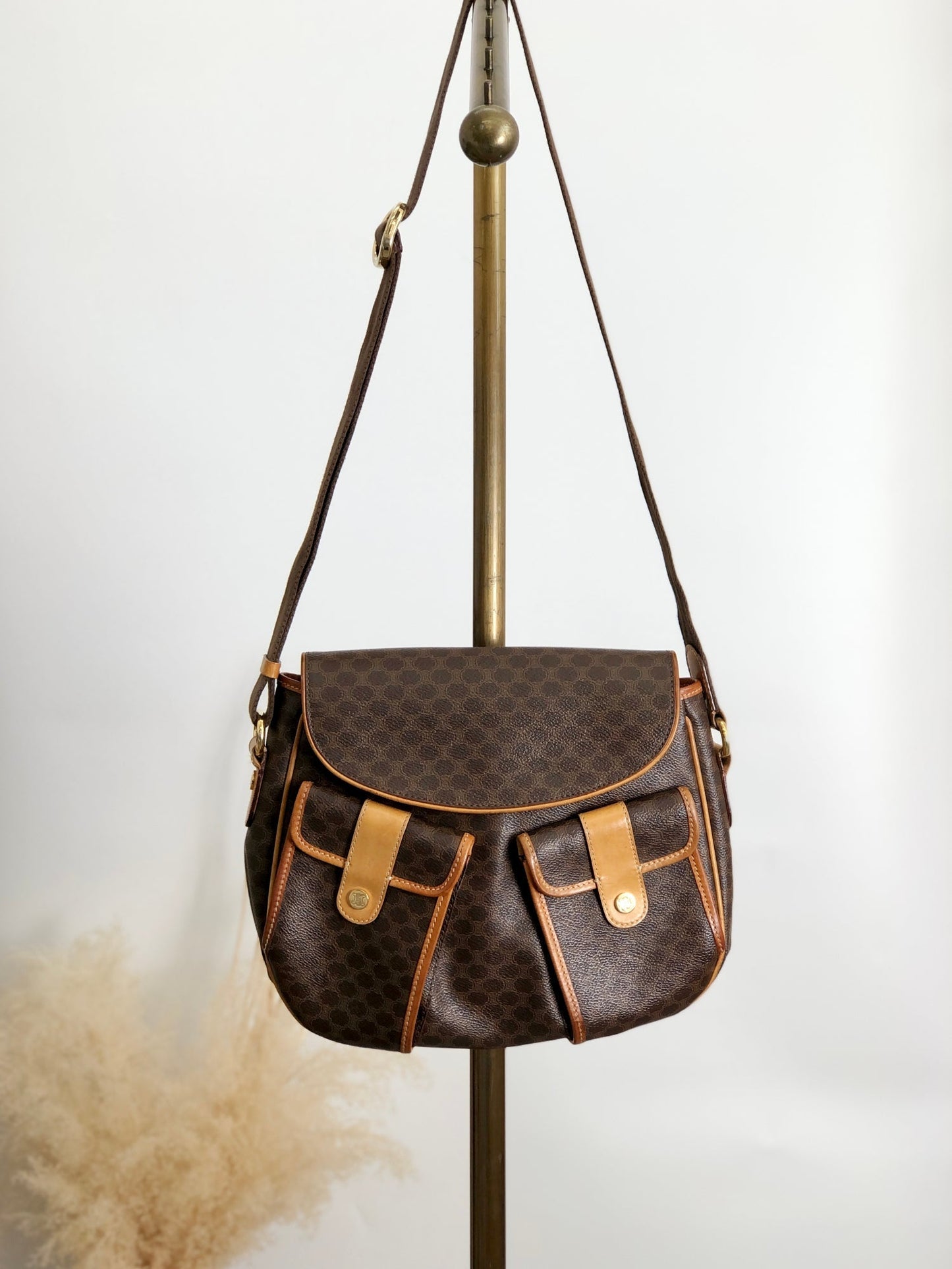 CELINE Macadam Double Pocket Shoulder bag Brown a3bmb4
