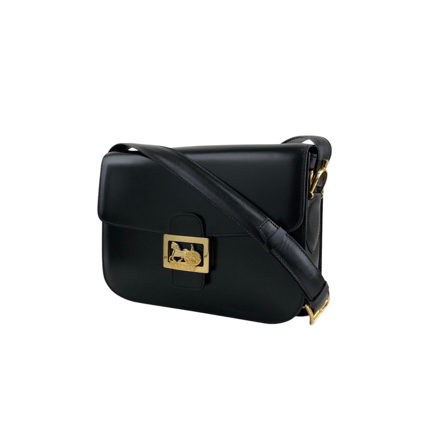 CELINE Horse Carriage Crossbody Shoulder bag Black 4mrnet