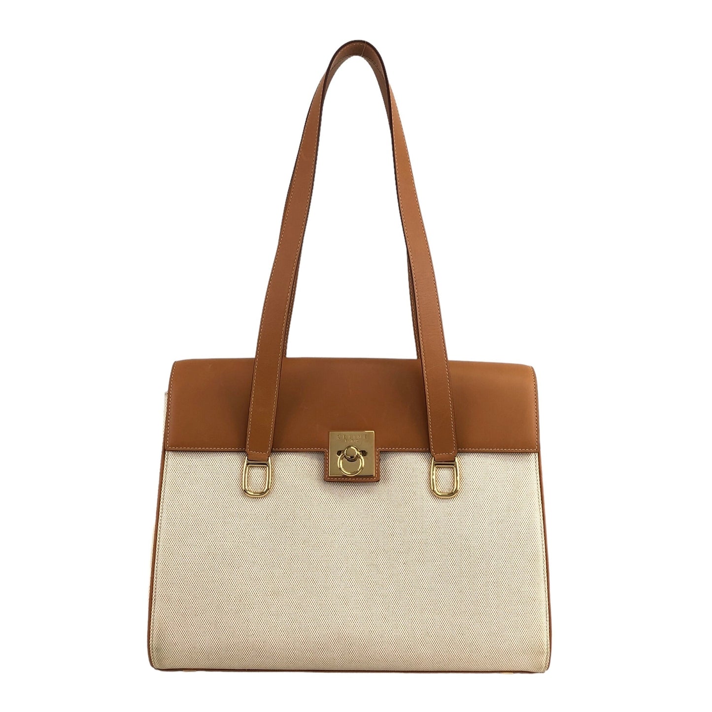 CELINE Gancini Handbag Beige×Brown hzaany