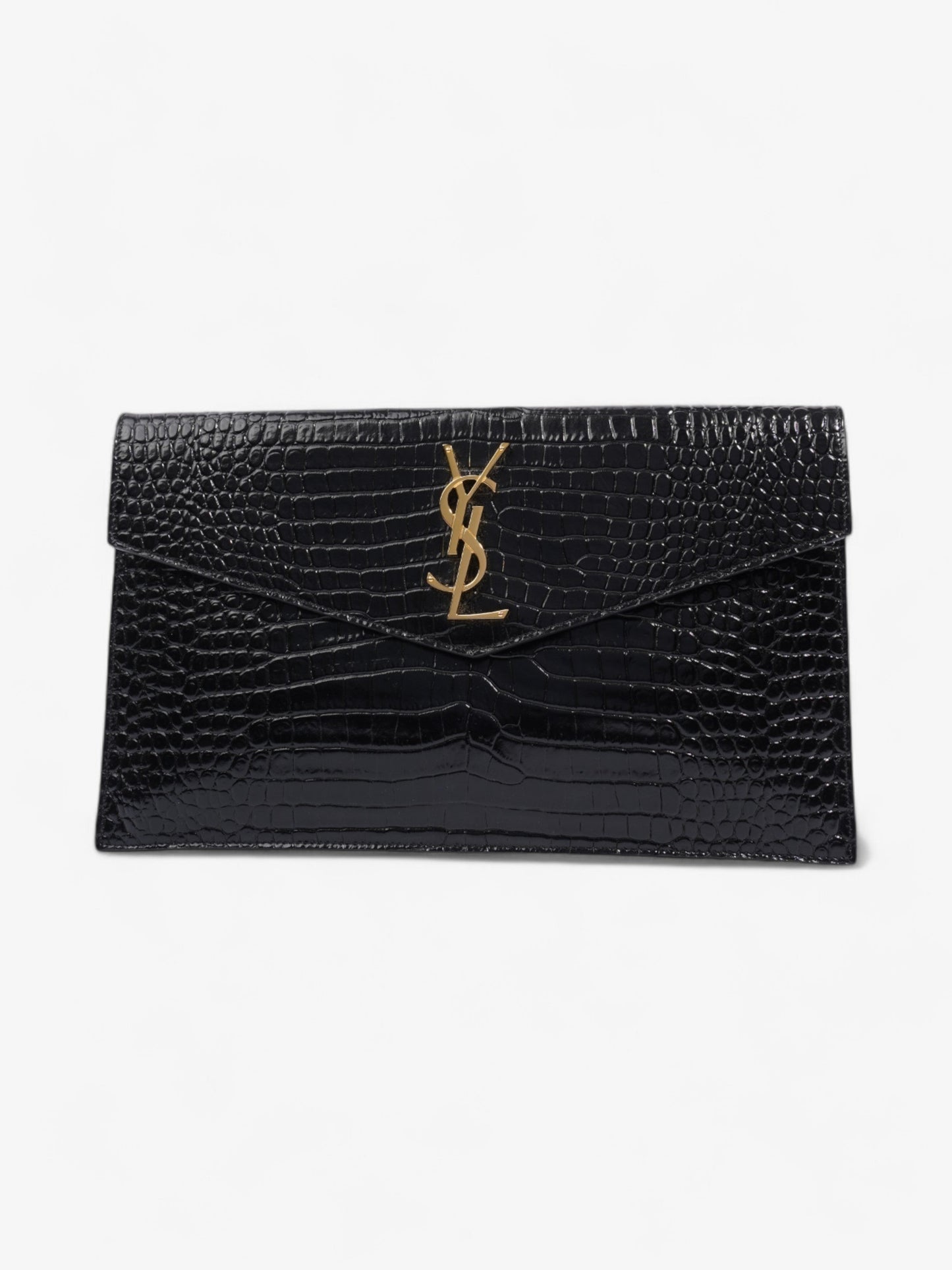 Saint Laurent Uptown Clutch Black Embossed Leather