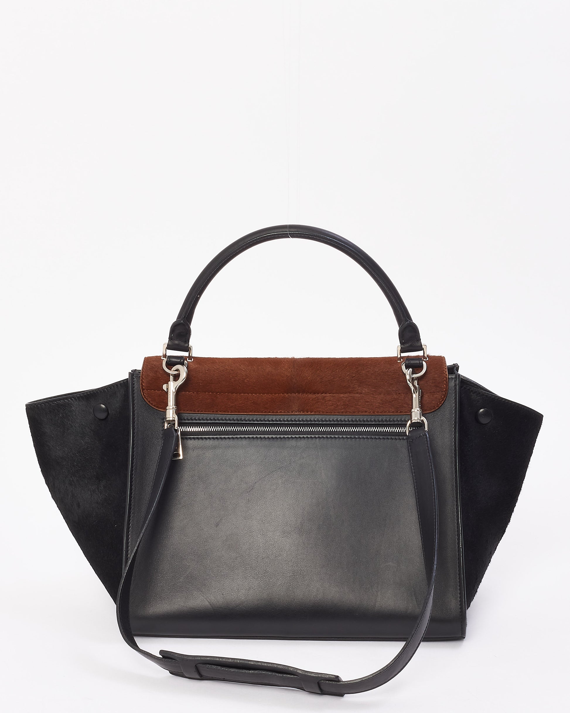 Celine Brown & Black Pony Hair & Leather Medium Trapeze Bag