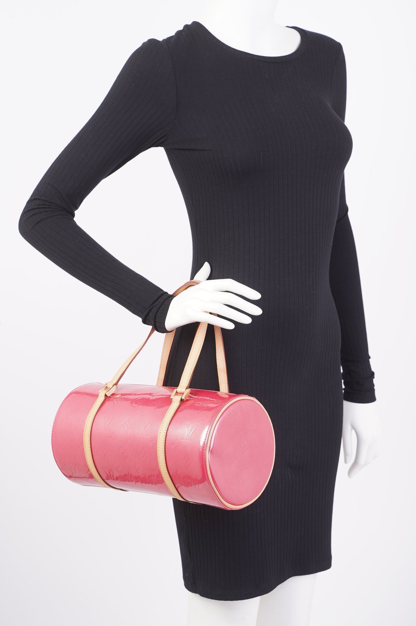 Louis Vuitton Papillon Pink / Beige Vernis Leather 30 Handbag