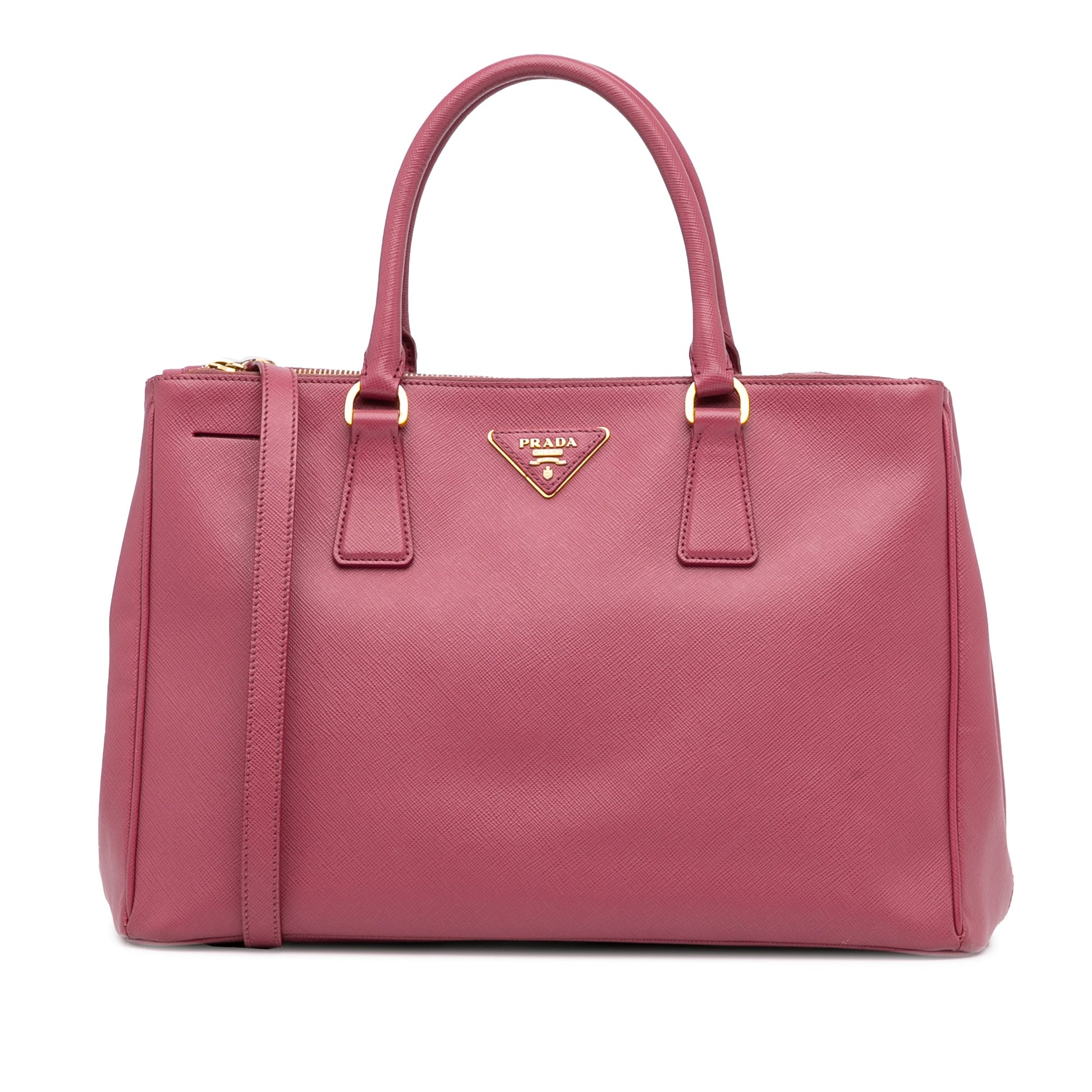 Prada Double Zip Galleria Pink Saffiano Luxury Handbag