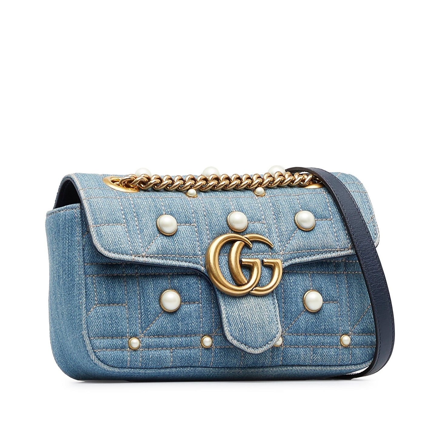 Gucci GG Marmont Blue Denim Quilted Shoulder Bag
