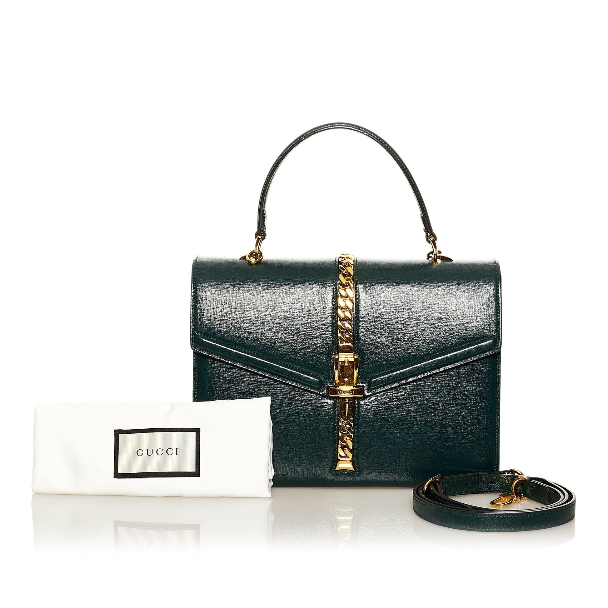Gucci Sylvie Green Leather Chain Crossbody