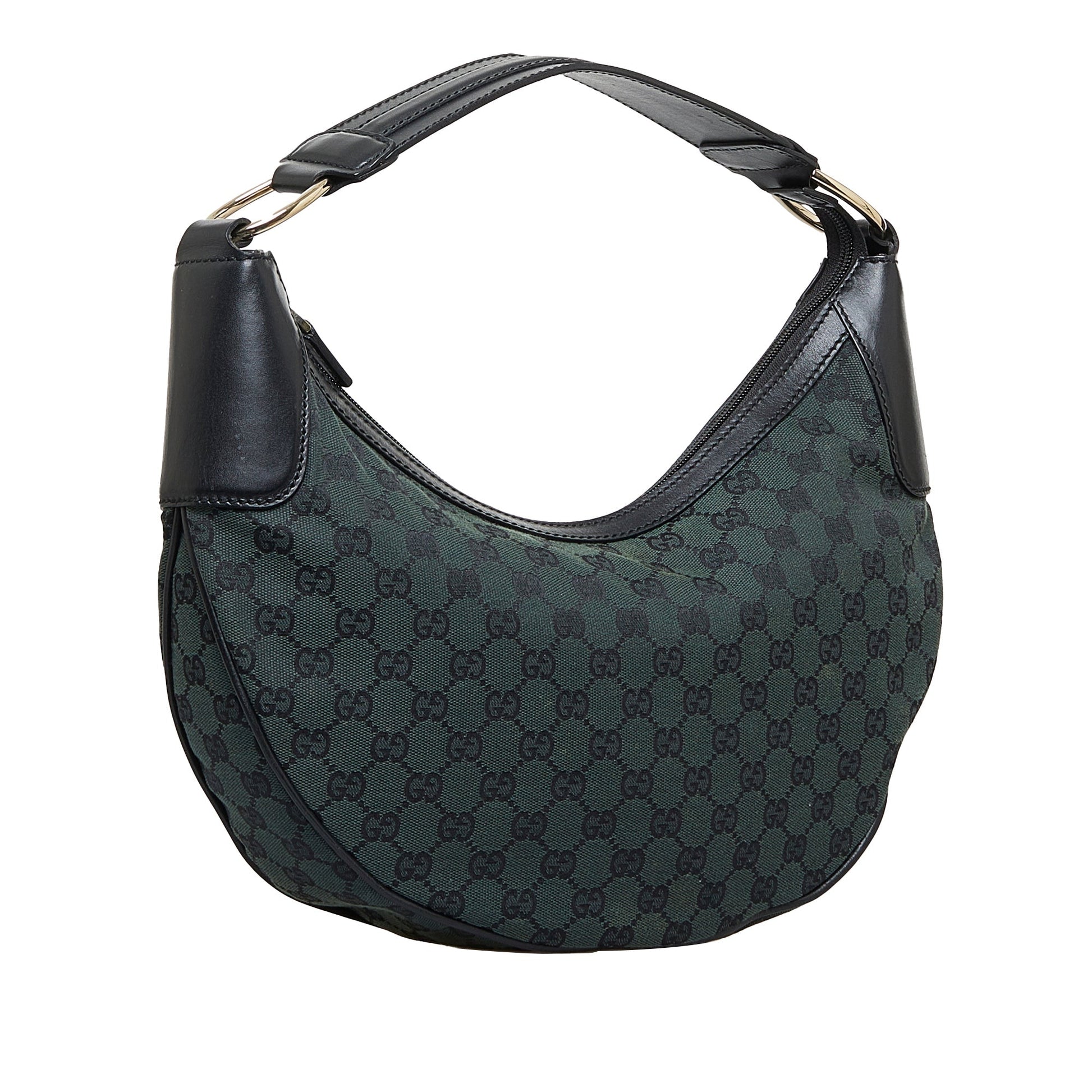 Gucci Green Leather Canvas Shoulder Bag