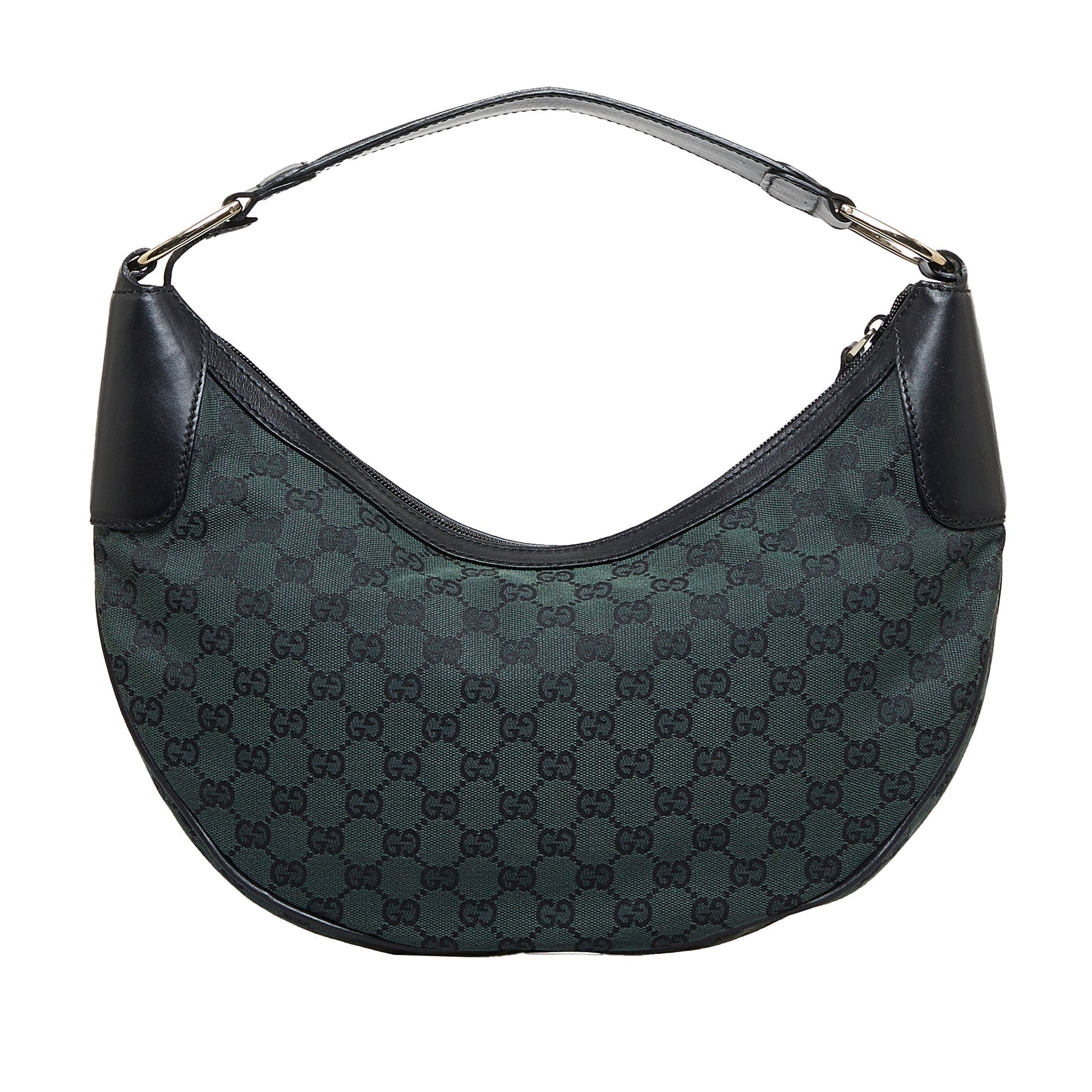 Gucci Green Leather Canvas Shoulder Bag