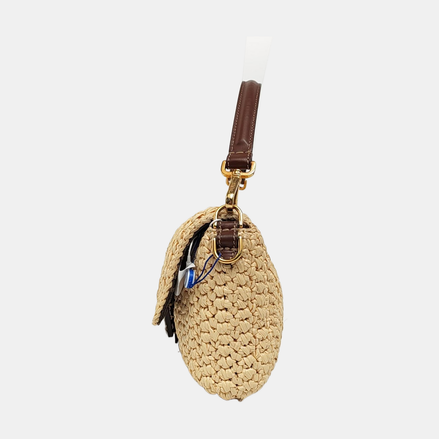Fendi Baguette Medium Beige Raffia Brown Leather Crossbody Bag