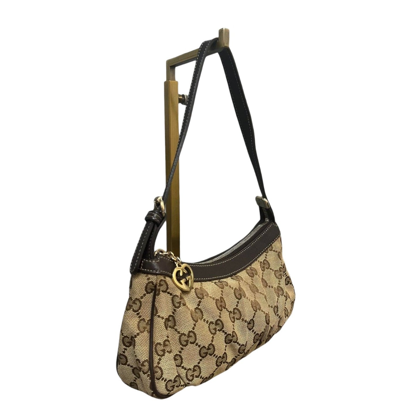 Gucci Monogram Pochette Leather Canvas Shoulder Bag