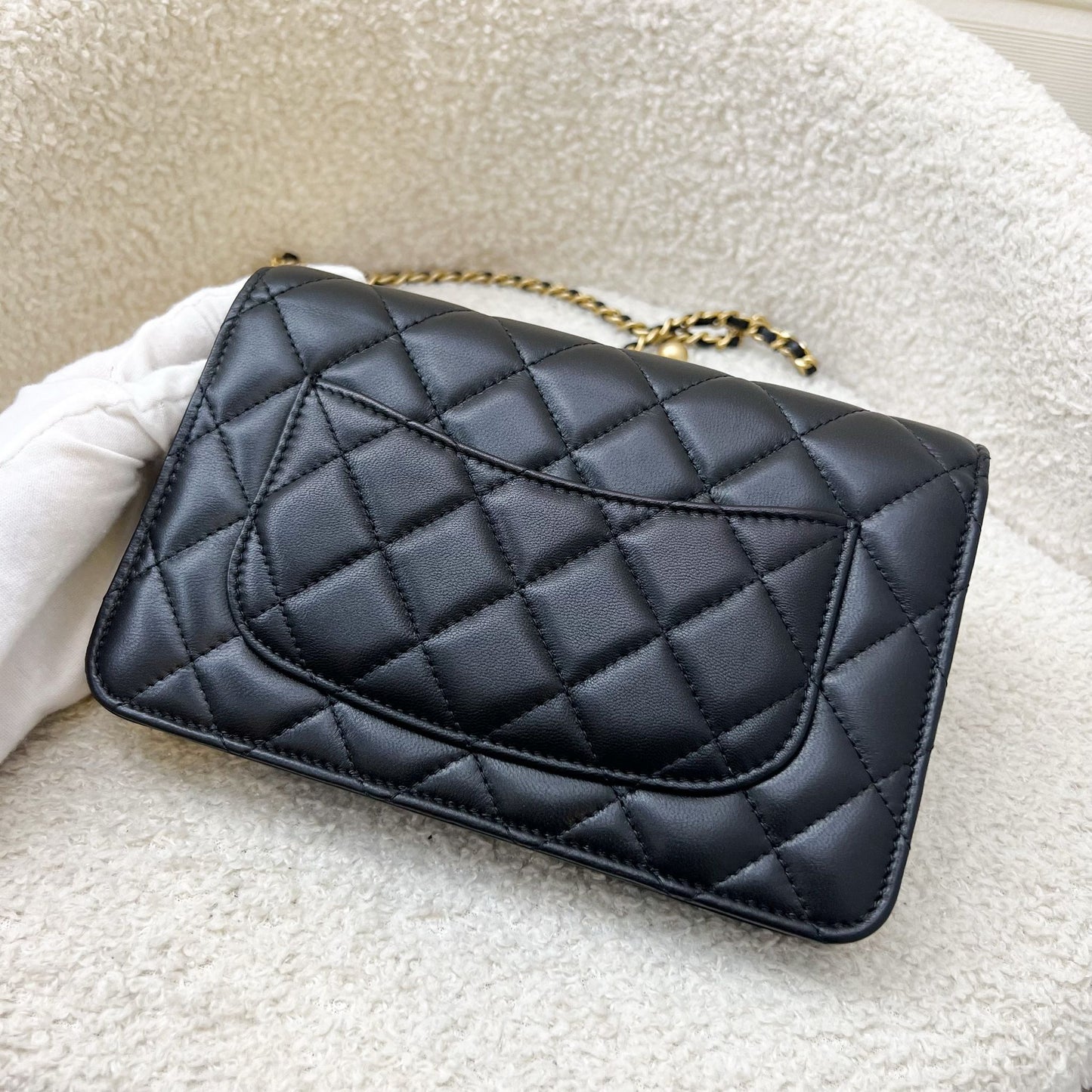 Chanel Pearl Crush Wallet on Chain WOC in Black Lambskin and AGHW Crossbody