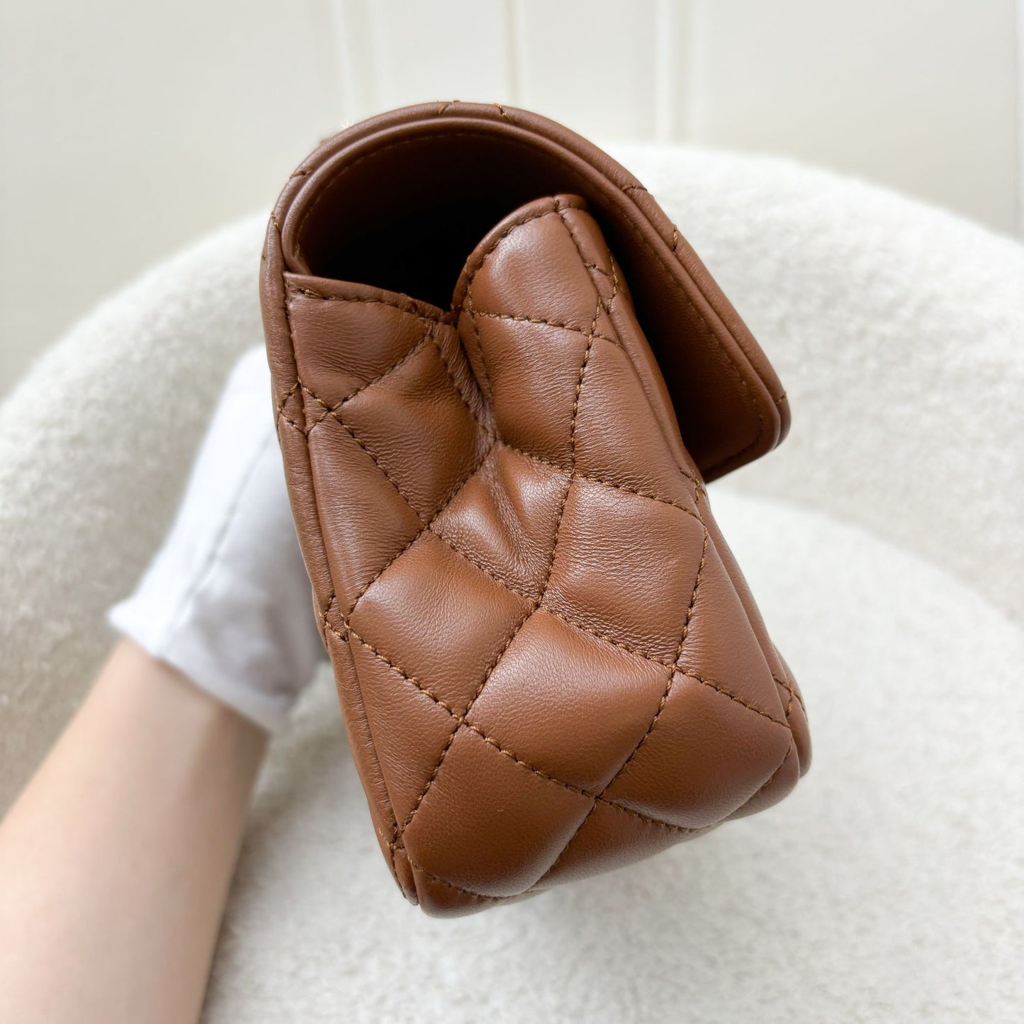 Chanel 23A Mini Rectangle Flap with Crystals Top Handle in Cognac Brown Lambskin and LGHW Handbag