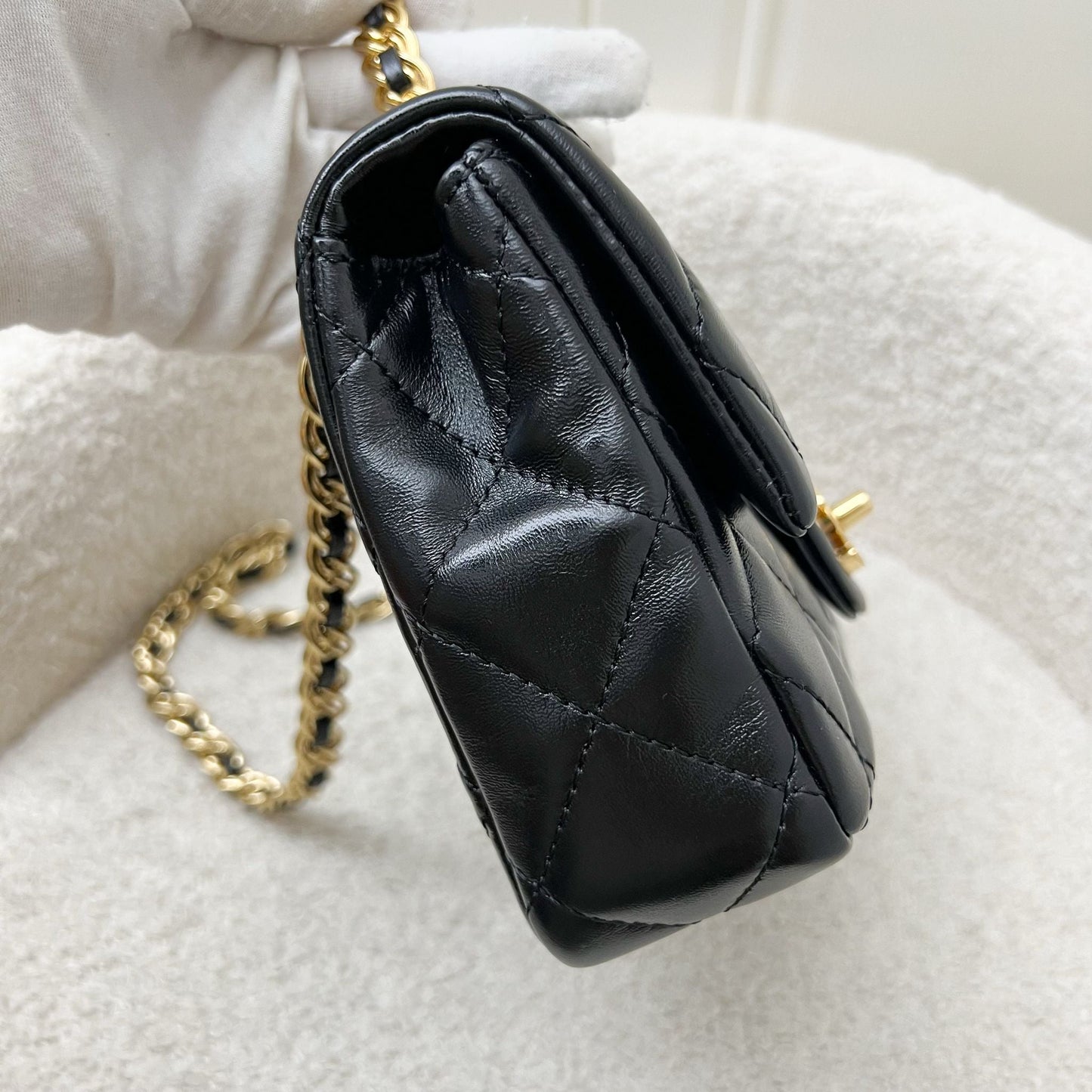 Chanel 23S Top Handle Small / Mini 21cm Flap in Black Lambskin and Shiny GHW Handbag