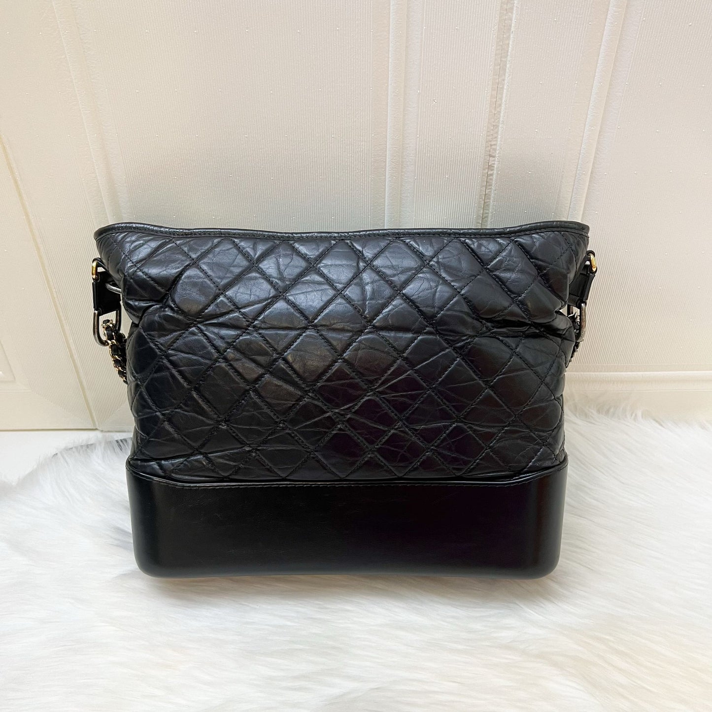 Chanel Large Gabrielle Hobo in Black Distressed Calfskin and 3 Tone HW Shoulder Bag