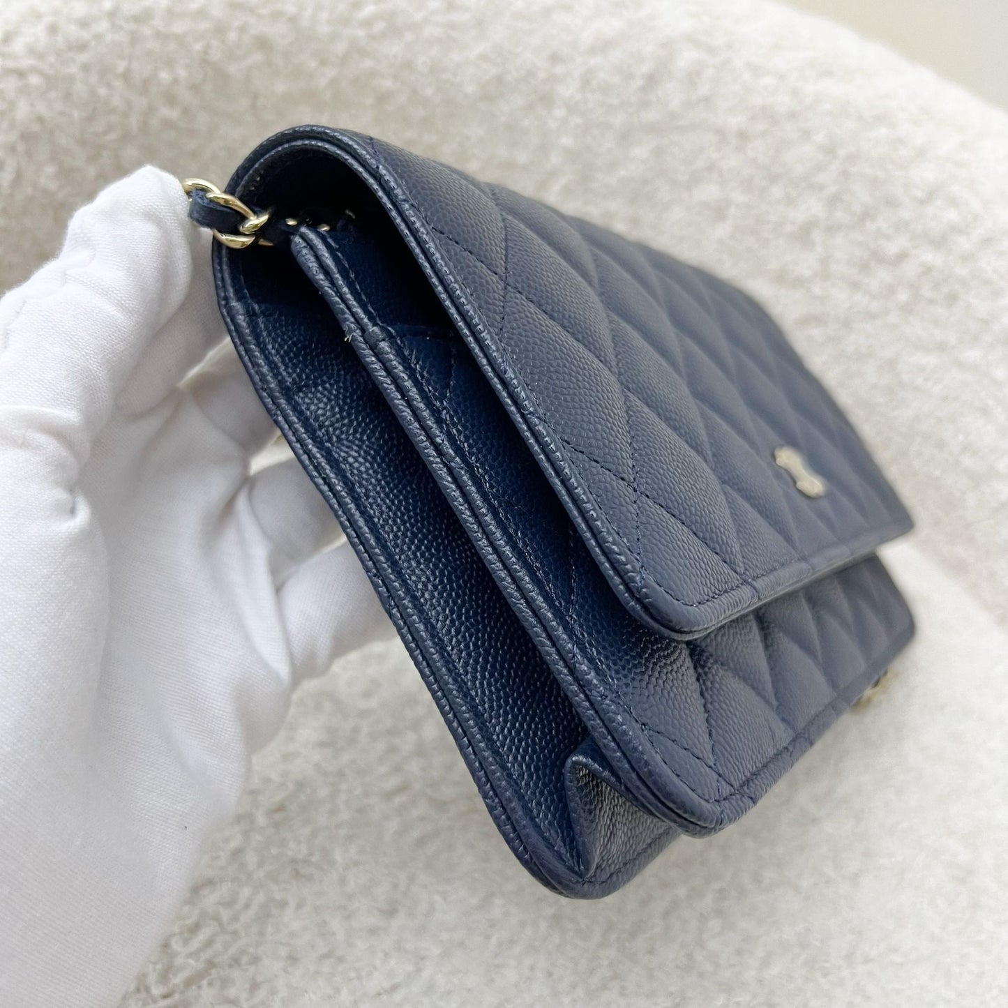 Chanel Classic Wallet on Chain WOC in Navy Blue Caviar and LGHW Crossbody
