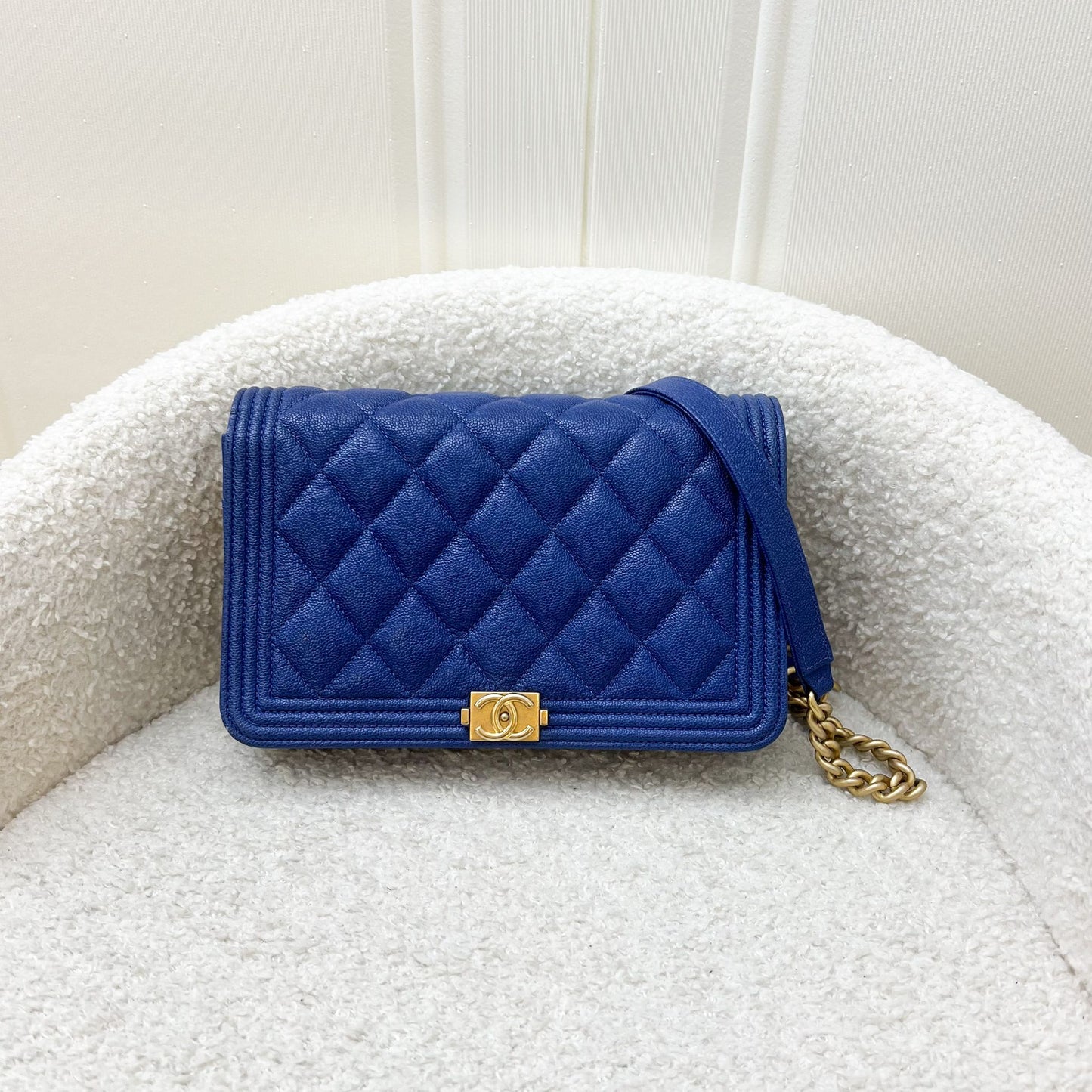 Chanel Boy Wallet on Chain WOC in Blue Caviar and AGHW Crossbody