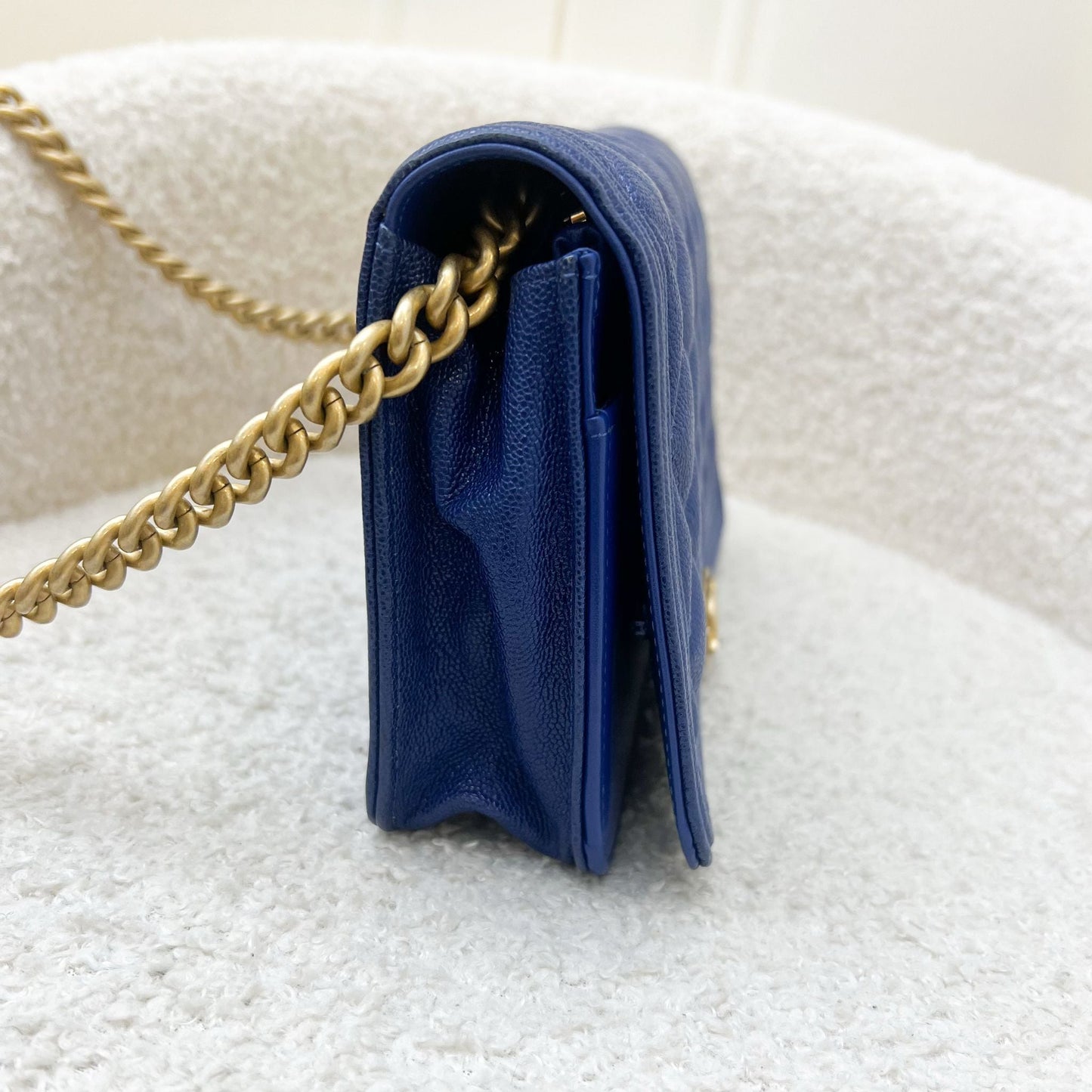 Chanel Boy Wallet on Chain WOC in Blue Caviar and AGHW Crossbody