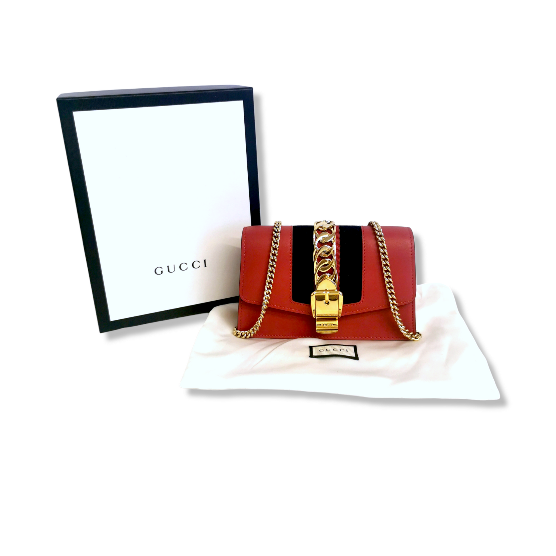 Gucci Sylvie Red Leather Chain Crossbody