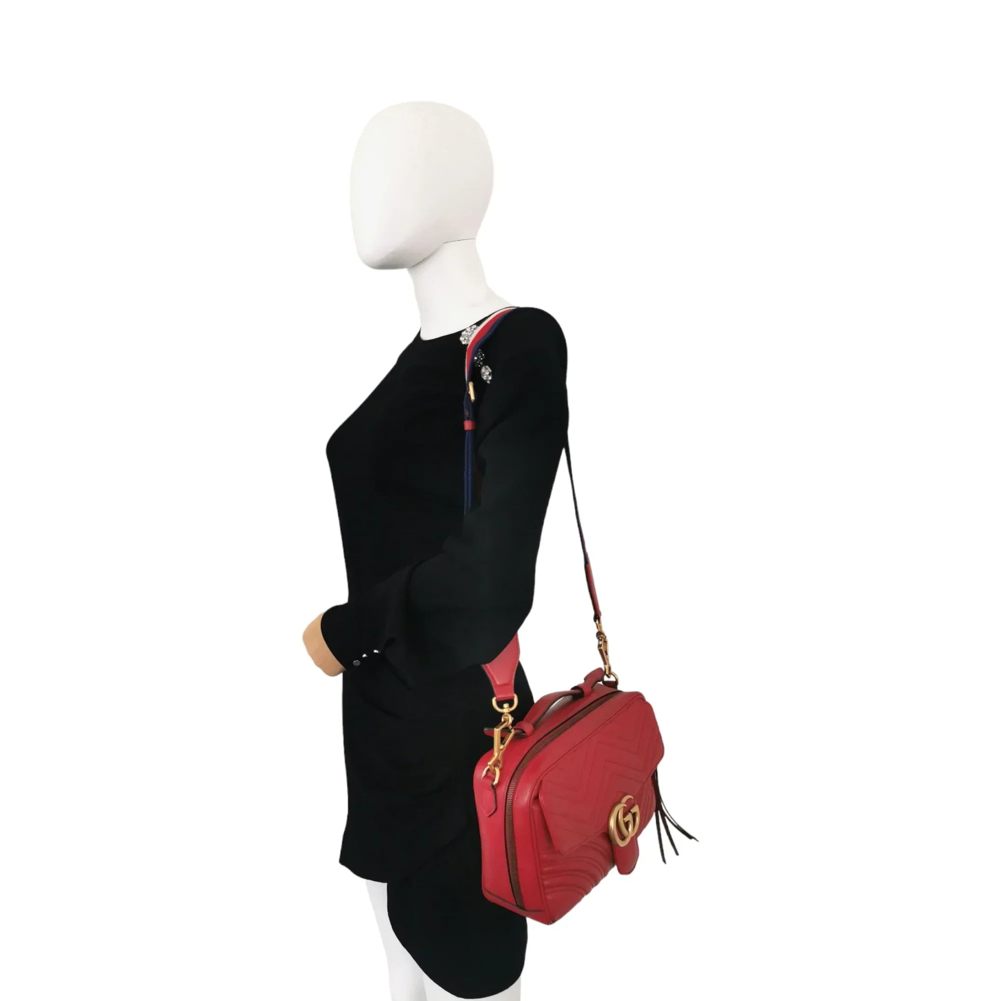 Gucci GG Marmont Red Calfskin Quilted Crossbody