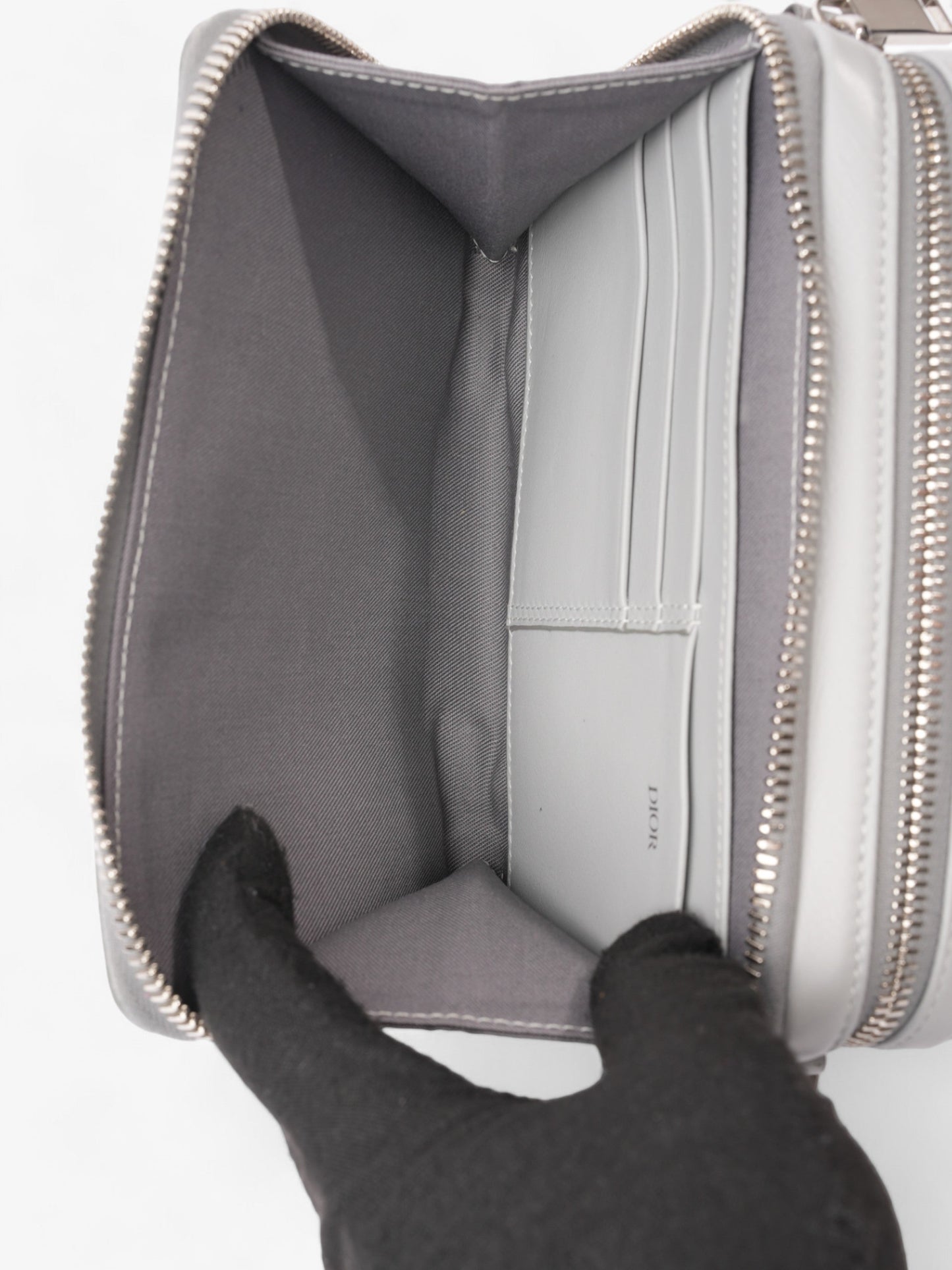 Christian Dior Zipped Pouch With Strap Grey CD Diamond Coated Canvas